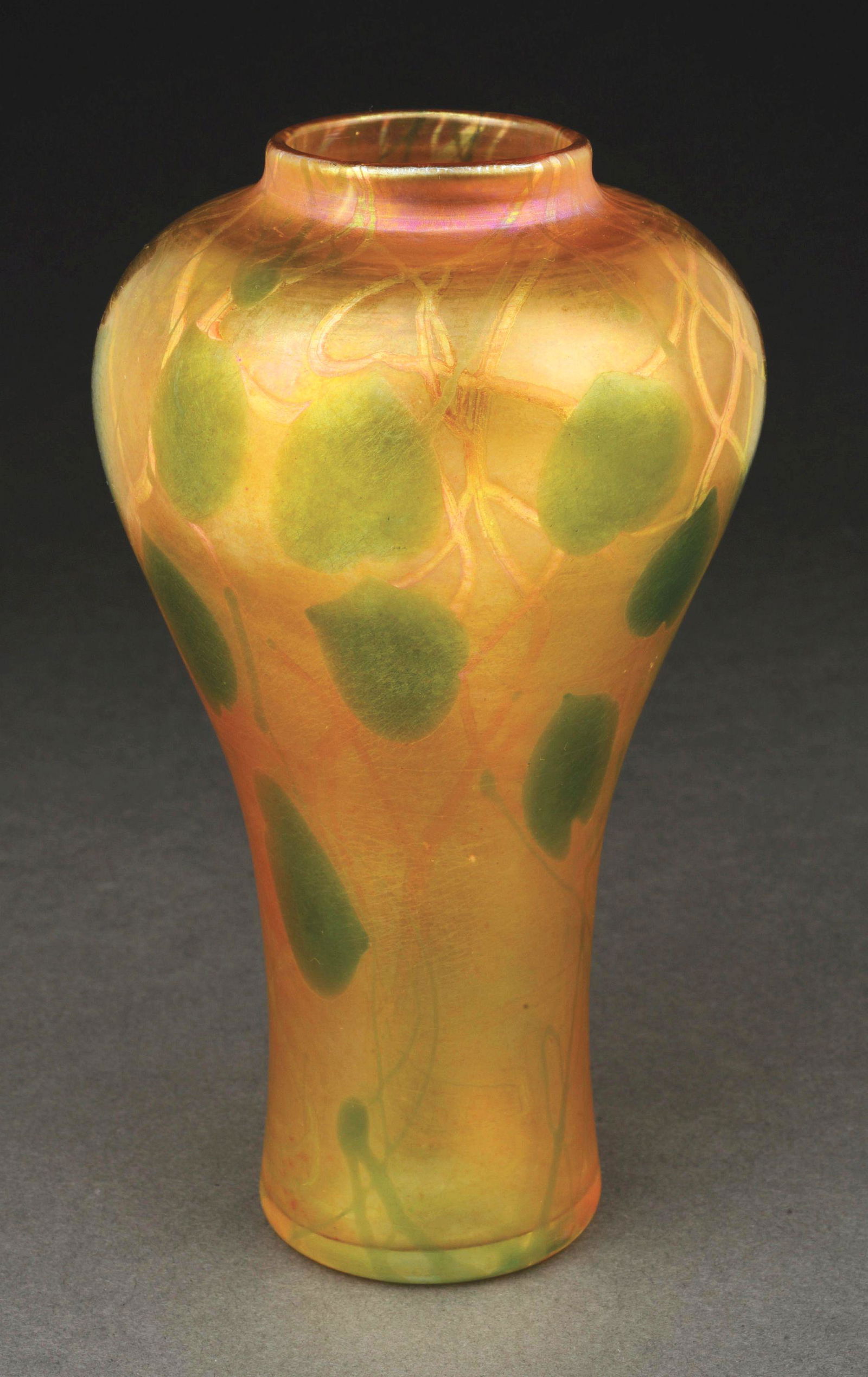TIFFANY STUDIOS FAVRILE GLASS LEAF AND VINE VASE. (1 of 5)