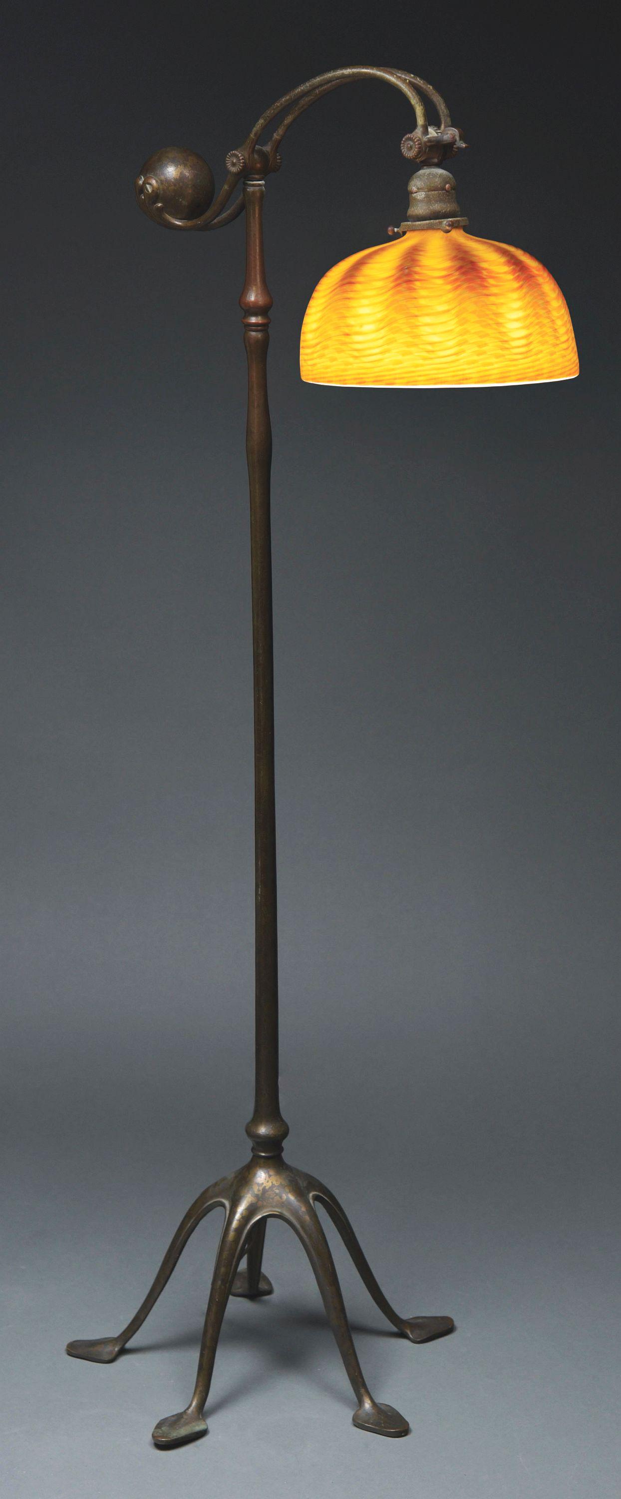 TIFFANY STUDIOS COUNTERBALANCE FLOOR LAMP WITH DAMASCENE SHADE. (1 of 7)