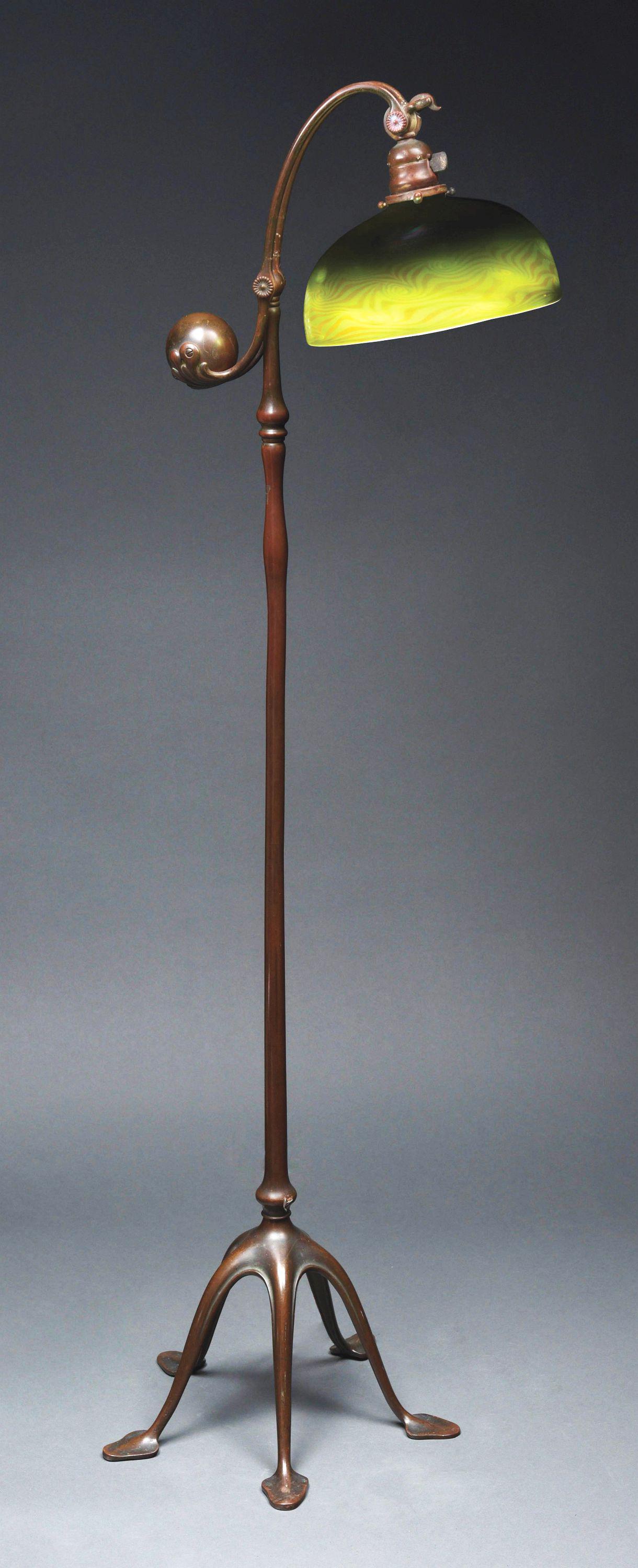 TIFFANY STUDIOS COUNTERBALANCE FLOOR LAMP WITH DAMASCENE / KING TUT SHADE. (1 of 7)