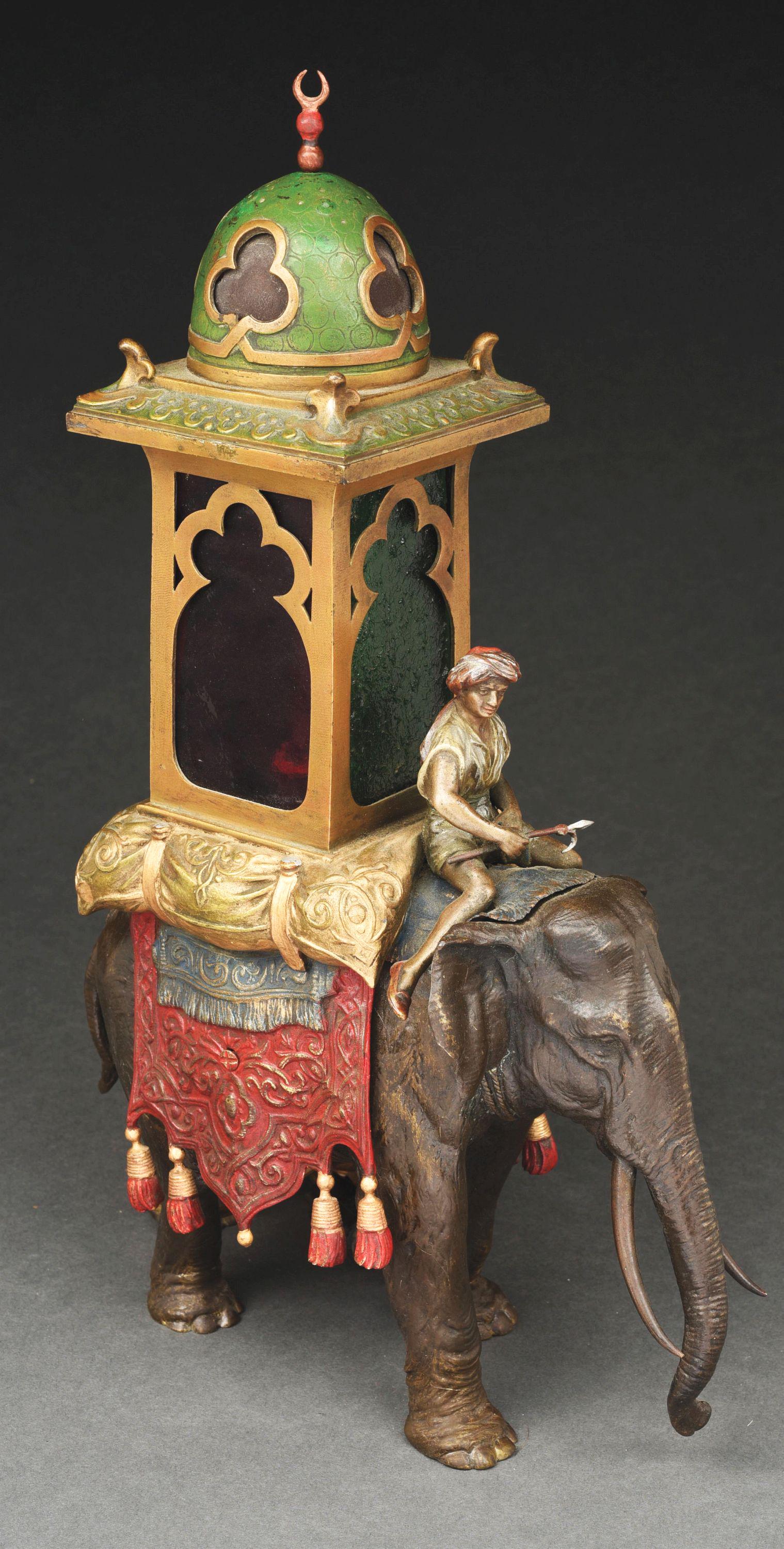AUSTRIAN COLD PAINTED BRONZE ELEPHANT LAMP. (1 of 5)