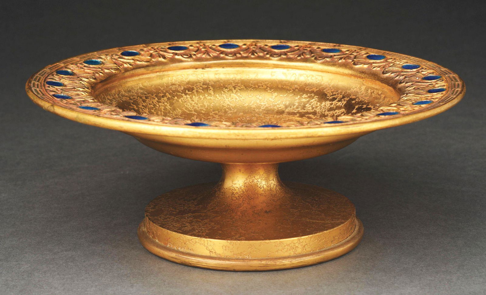 TIFFANY STUDIOS BRONZE AND ENAMEL COMPOTE. (1 of 8)