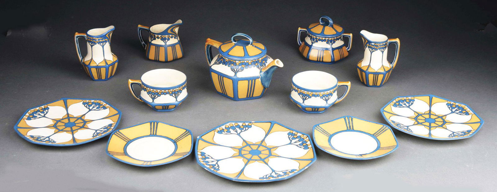 LOT OF 12: ART NOUVEAU EARTHENWARE VILLEROY & BOCH, METTLACH TEASET. (1 of 6)