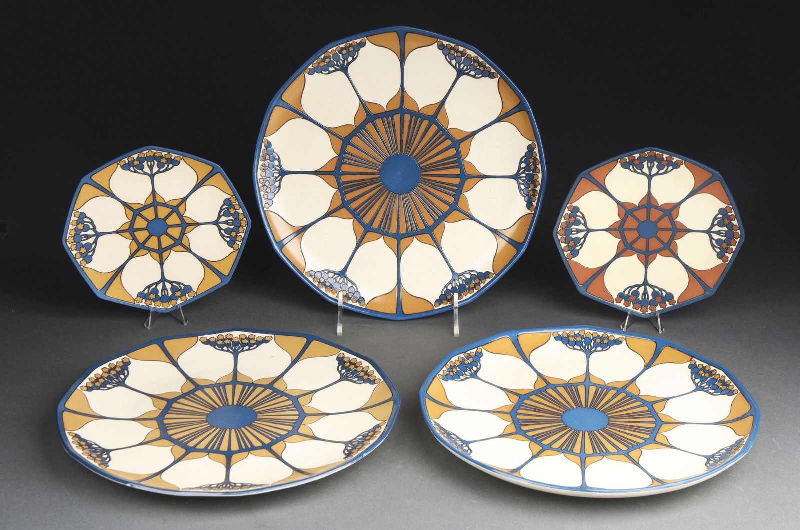 LOT OF 5: METTLACH PLATES. (1 of 2)
