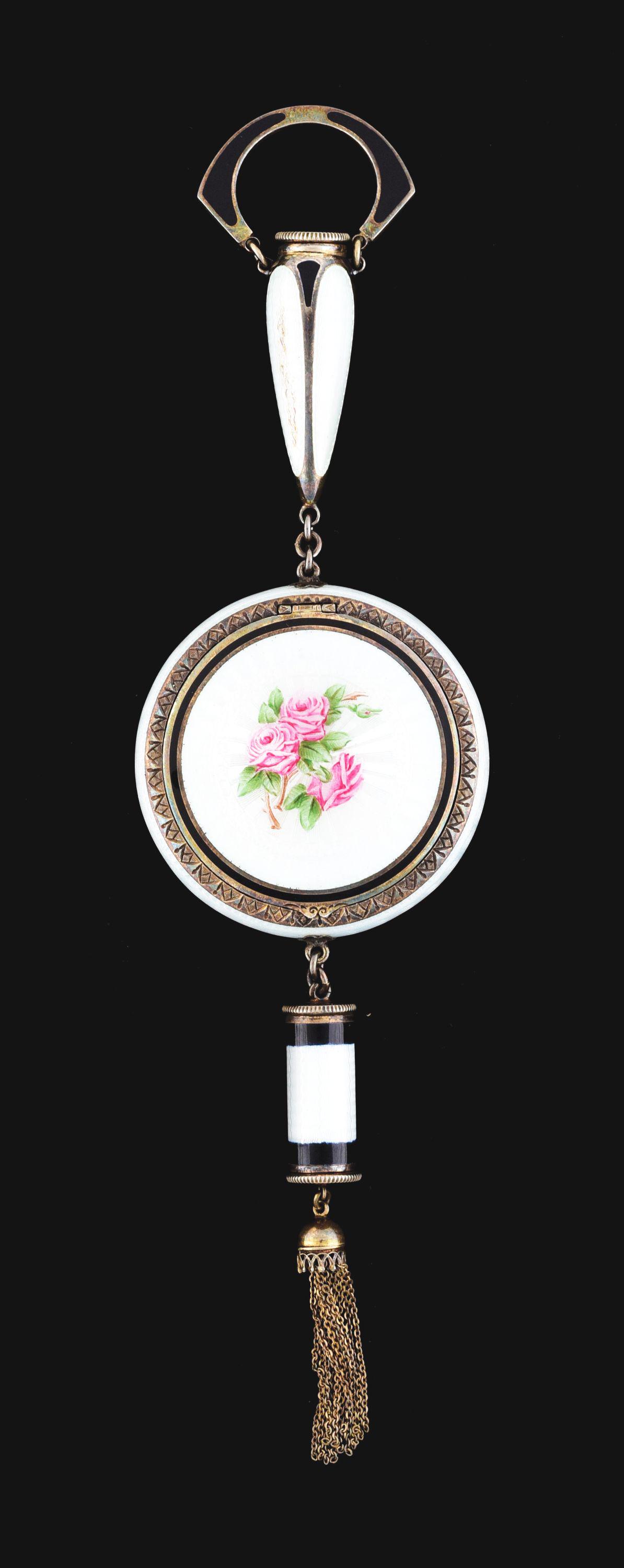 STERLING AND ENAMEL COMPACT, LIPSTICK AND EYE MAKEUP. (1 of 5)