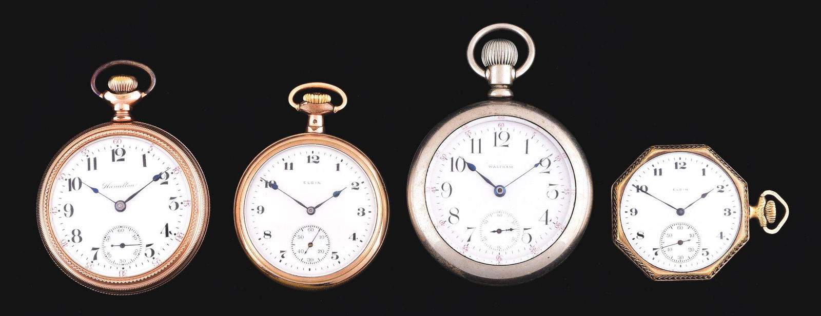 LOT OF 4: OPEN FACE AMERICAN POCKET WATCHES. (1 of 2)