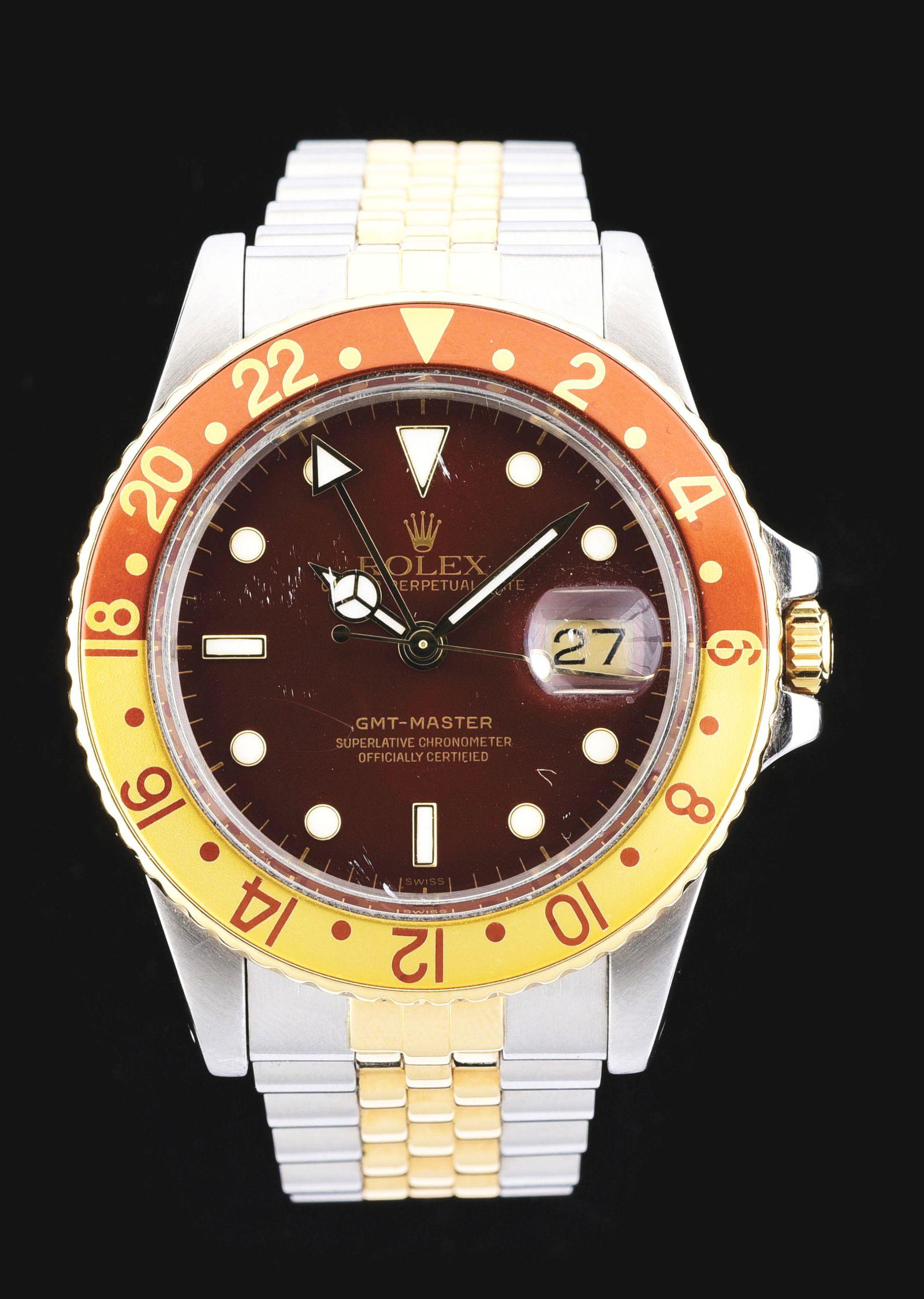 MEN'S 1983 ROLEX STEEL & GOLD GMT MASTER ROOT BEER, REF 16753. (1 of 7)