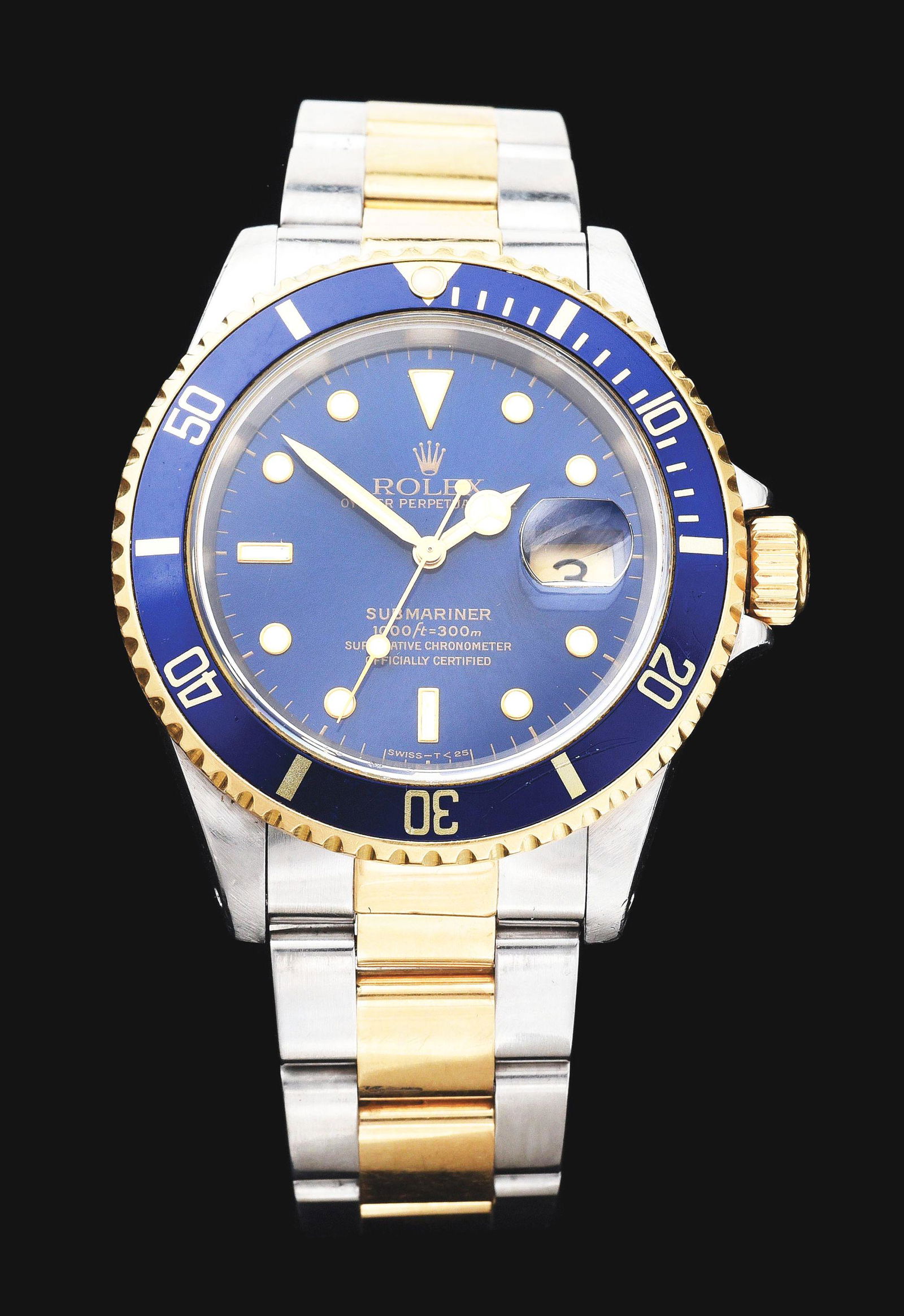 MEN'S STEEL & GOLD ROLEX SUBMARINER W/BLUE DIAL & BEZEL, REF. 16613. (1 of 6)