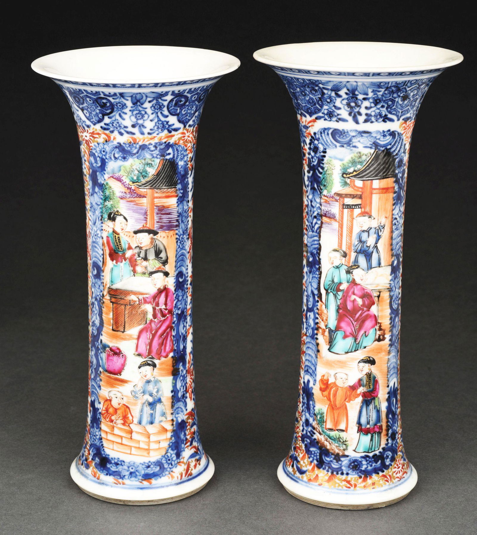 PAIR OF BEAKER HAND PAINTED ASIAN PORCELAIN VASES. (1 of 7)