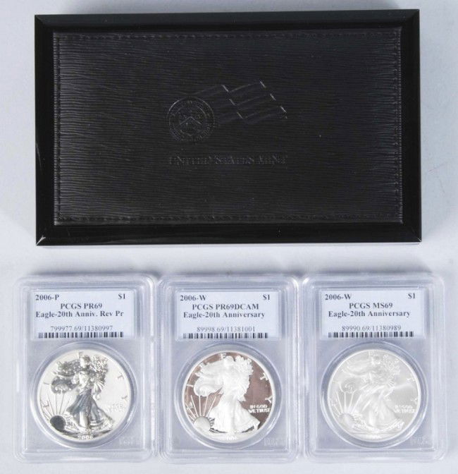 American Eagle 20th Anniversary 3 Coin Set.: 2006-W PCGS MS-69.