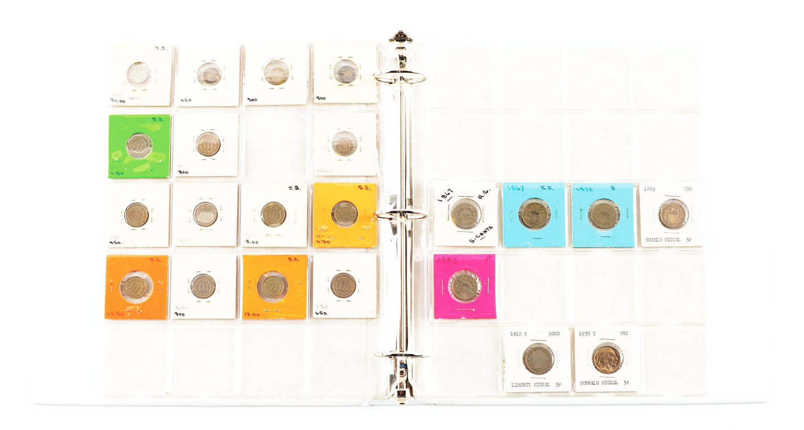 LOT OF 5 3-CENT SILVERS, 10 3-CENT NICKELS, 5 SHEILD NICKELS, AND LIBERTY NICKEL. (1 of 3)