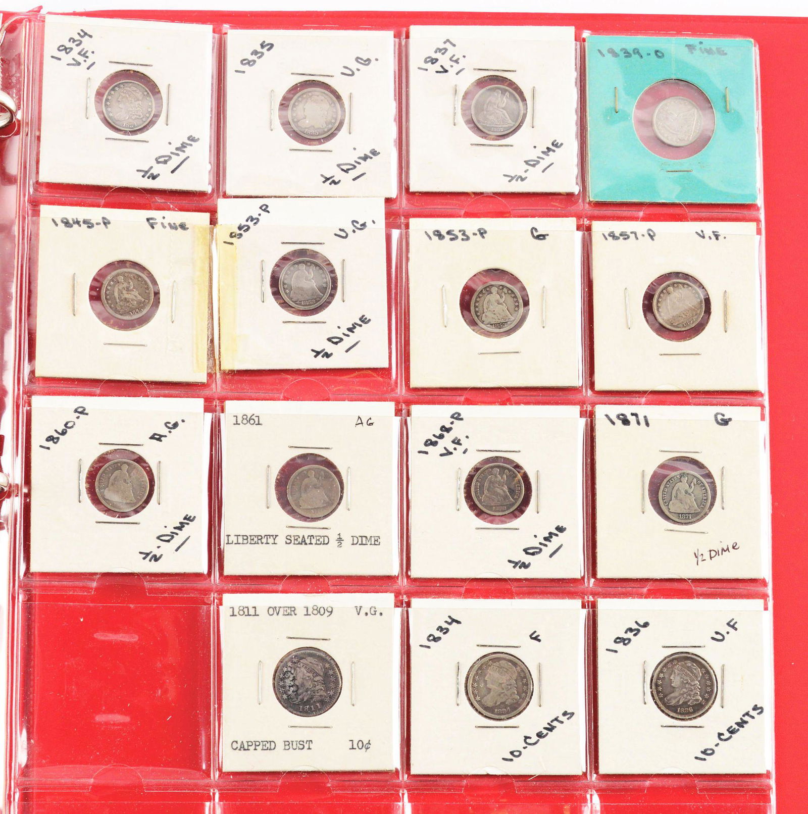 LOT OF 10: HALF DIMES, 2 BUST HALF DIMES, AND 3 BUST DIMES. (1 of 2)