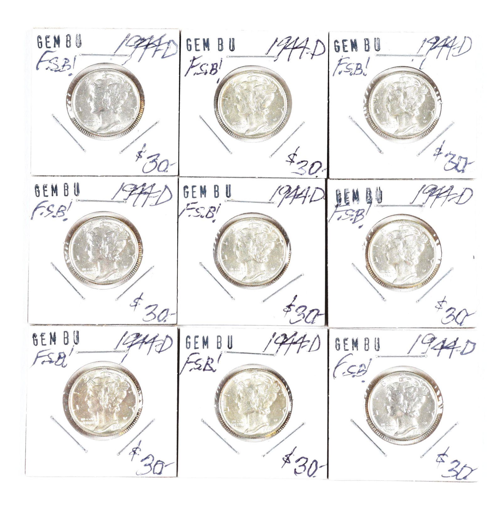 LARGE LOT OF 236 MERCURY DIMES. (1 of 2)