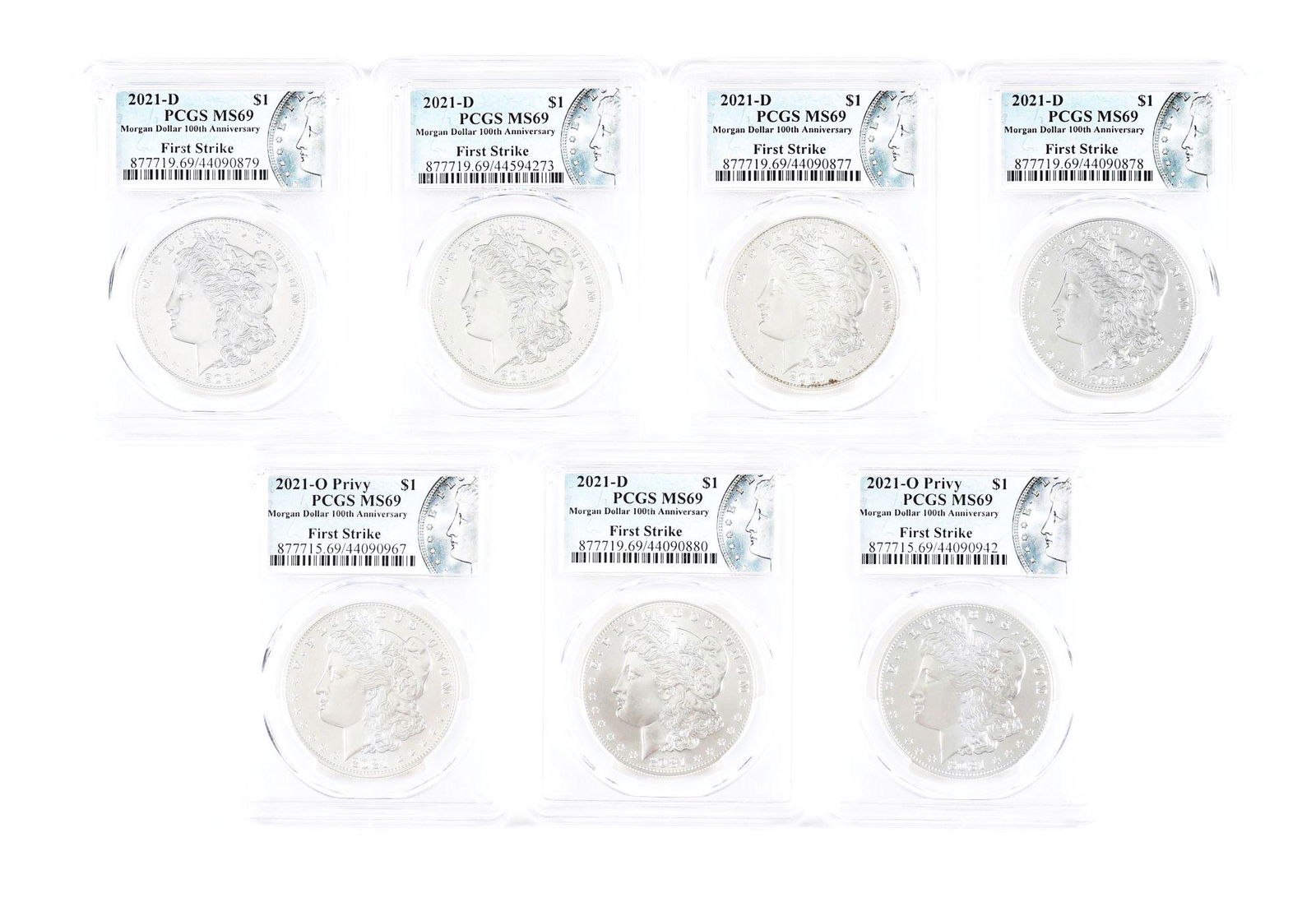 LOT OF 14: 2021 MORGAN AND PEACE SILVER DOLLARS, ALL PCGS. (1 of 4)
