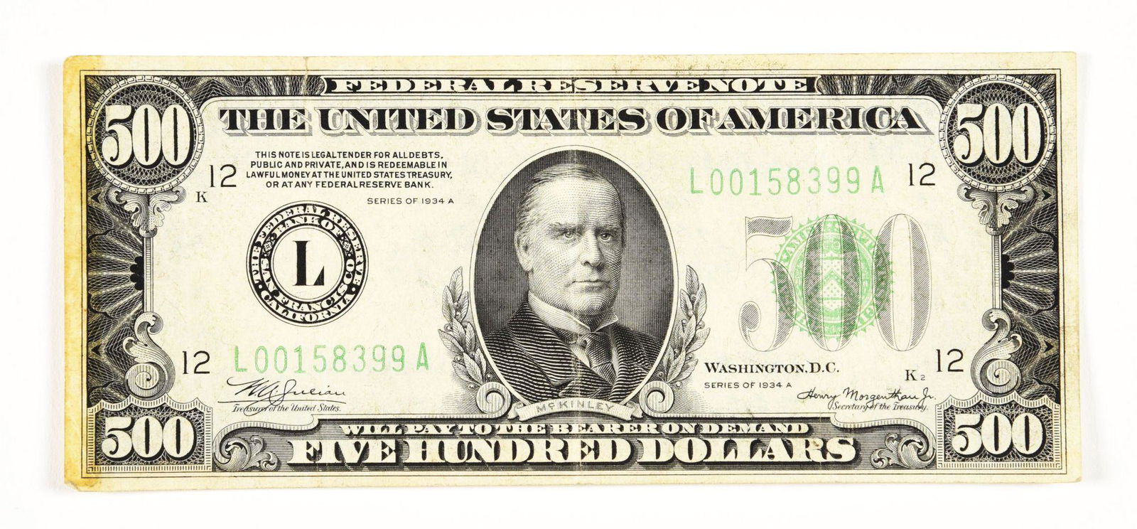 $500 PAPER CURRENCY FEDERAL RESERVE NOTE. (1 of 2)