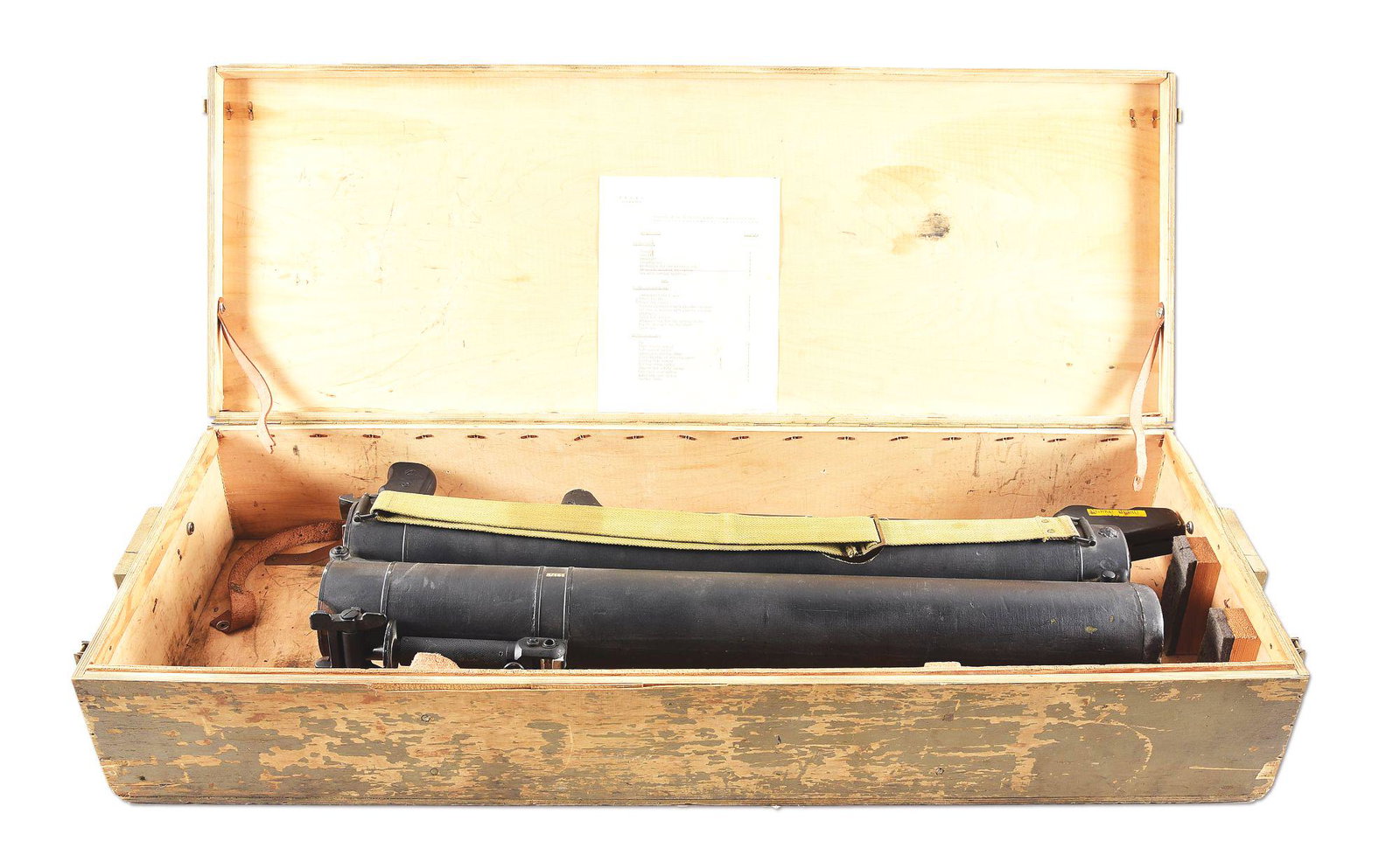 ISRAELI MODEL RL-83 BLINDICIDE 83MM DISPLAY ROCKET LAUNCHER WITH TRANSIT CHEST.: RL-83 Blinicide (Armor Killer) rocket launcher manufactured by Mecar SA in Belgium and subsequently used by the Israeli Defense Force. An improved variation of the M20A1 Bazooka, the RL-83's primary d