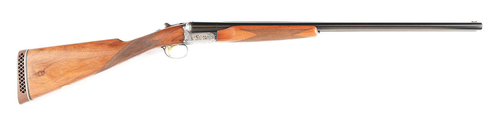 (M) SKB MANUFACTURED ITHACA MODEL 280 12 GAUGE SIDE BY SIDE SHOTGUN.: Ithaca/SKB Model 280 side by side shotgun made by SKB in Japan and imported by Ithaca from 1967 to 1977. 28" blued fluid steel barrels with matted rib in 12 gauge with fixed "FULL" and "MOD" chokes an