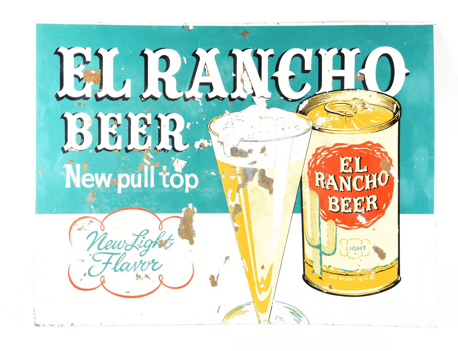 PAINTED METAL EL RANCHO BEER AND CALO DOUBLE-SIDED SIGN. (1 of 4)