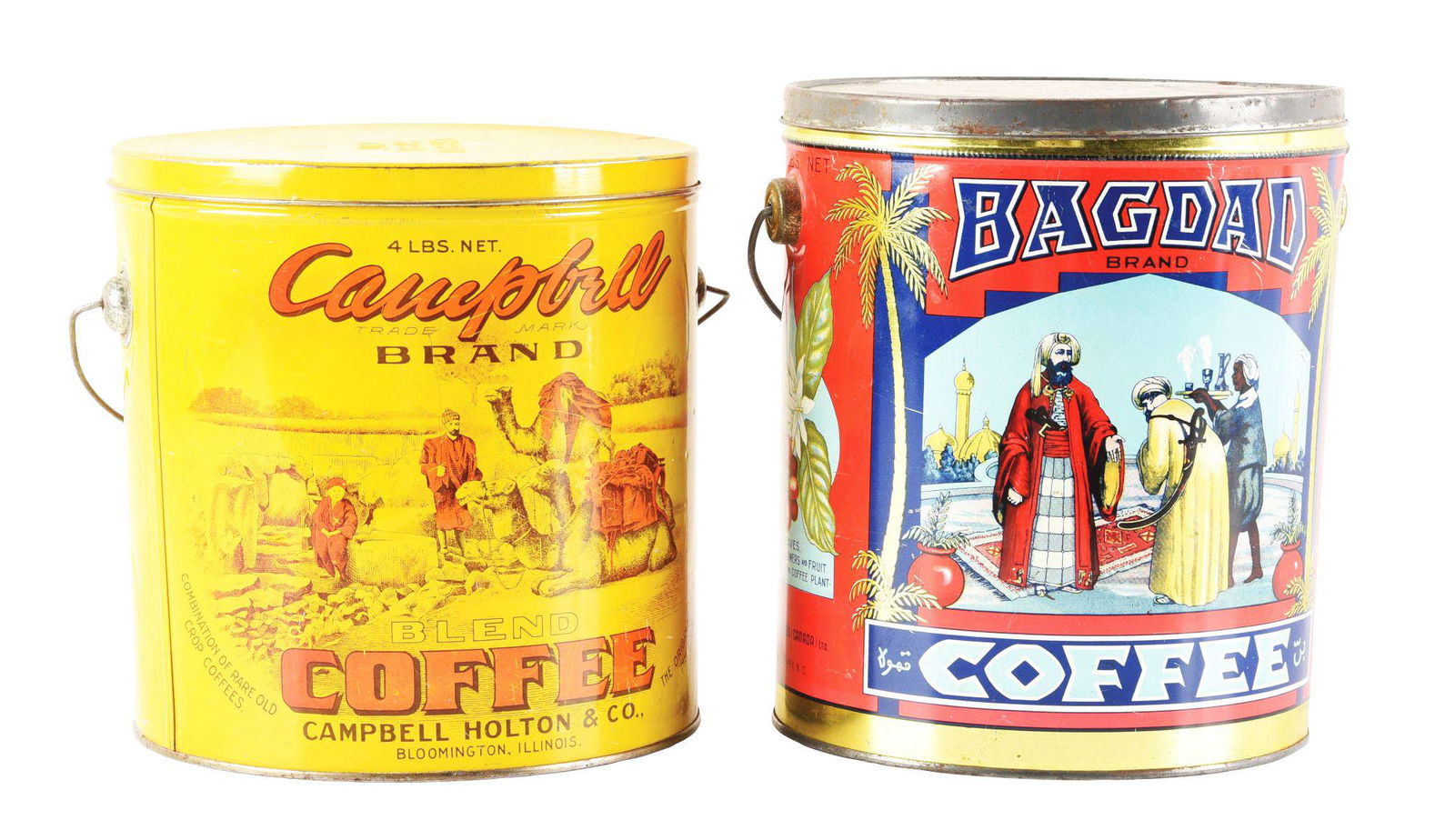LOT OF 2: TIN LITHOGRAPH COFFEE TINS. (1 of 4)