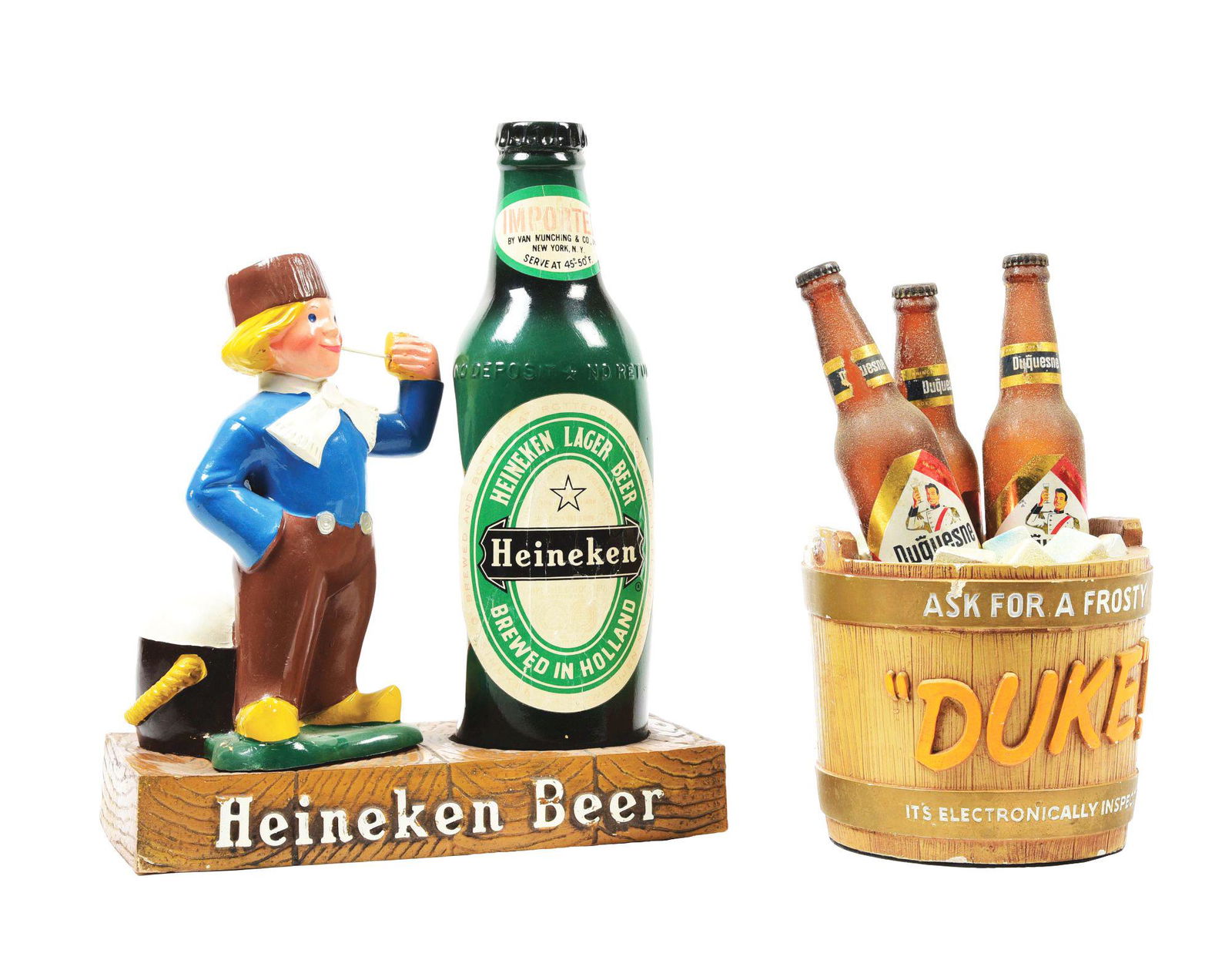 LOT OF 2: HEINEKEN AND DUKE COUNTER TOP ADVERTISEMENTS. (1 of 7)