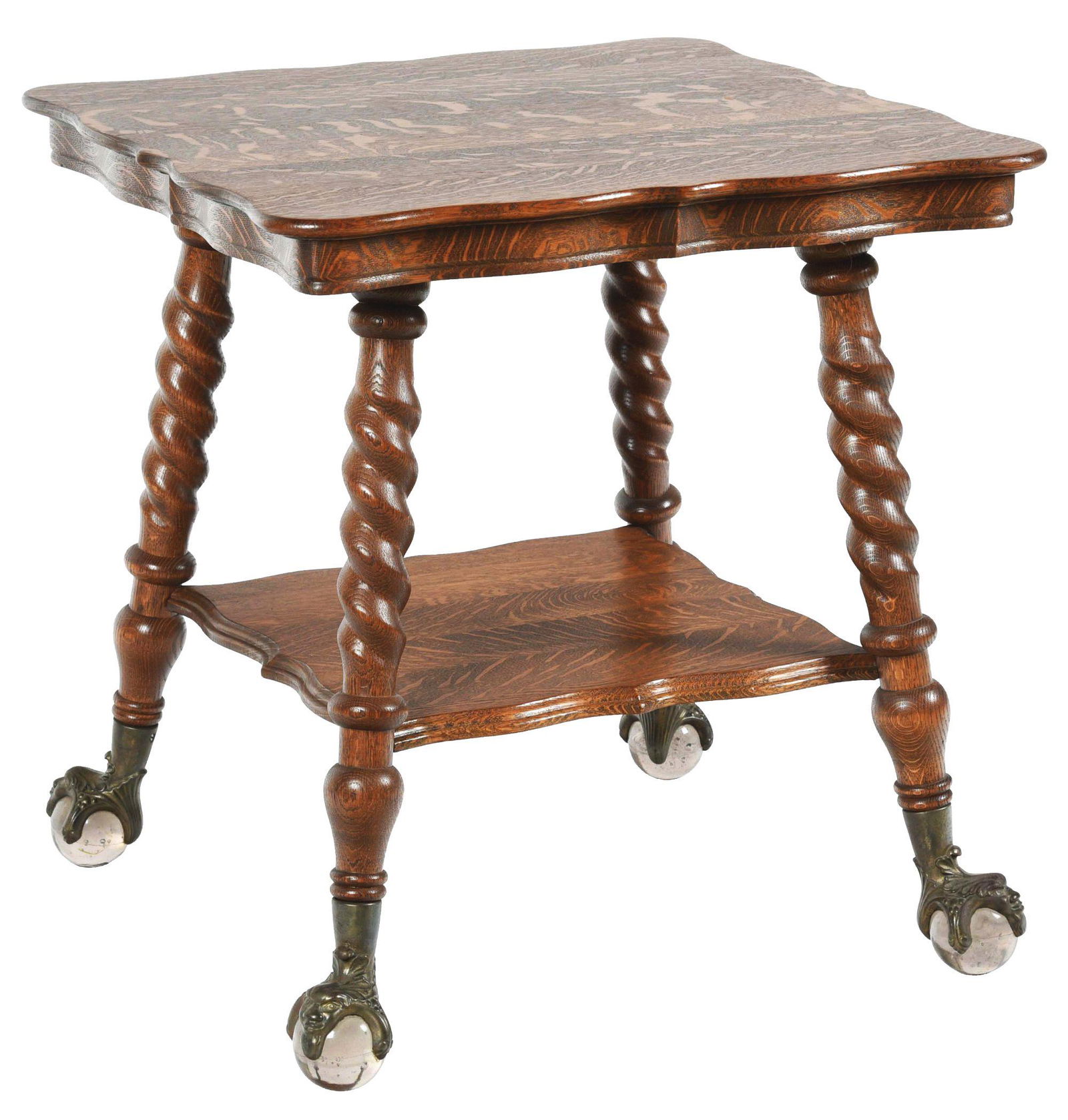 GLASS BALL-FOOTED DISPLAY TABLE. (1 of 5)