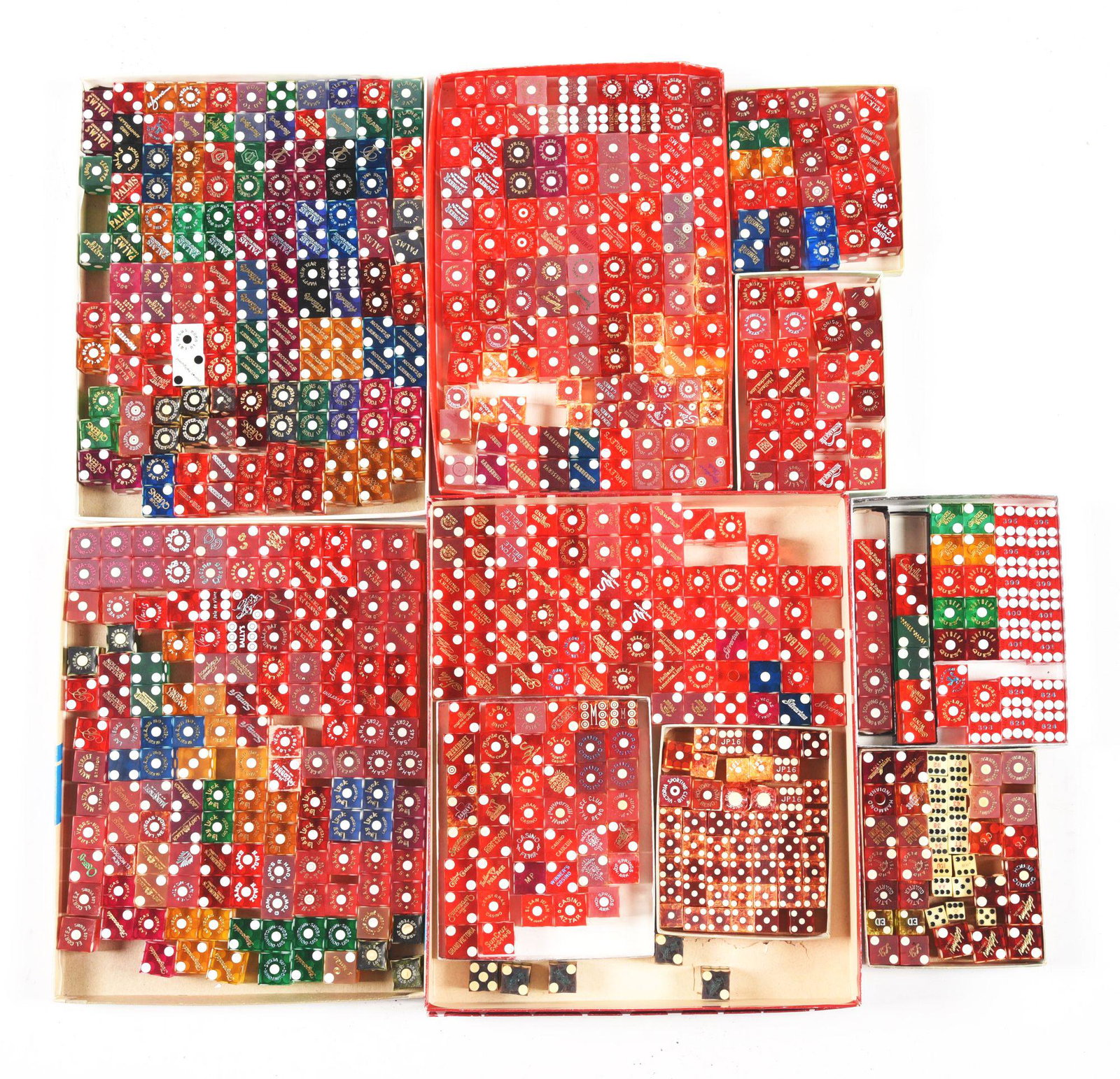 LARGE LOT OF DICE.: This large lot of dice consists mostly of casino dice in various conditions and configurations.