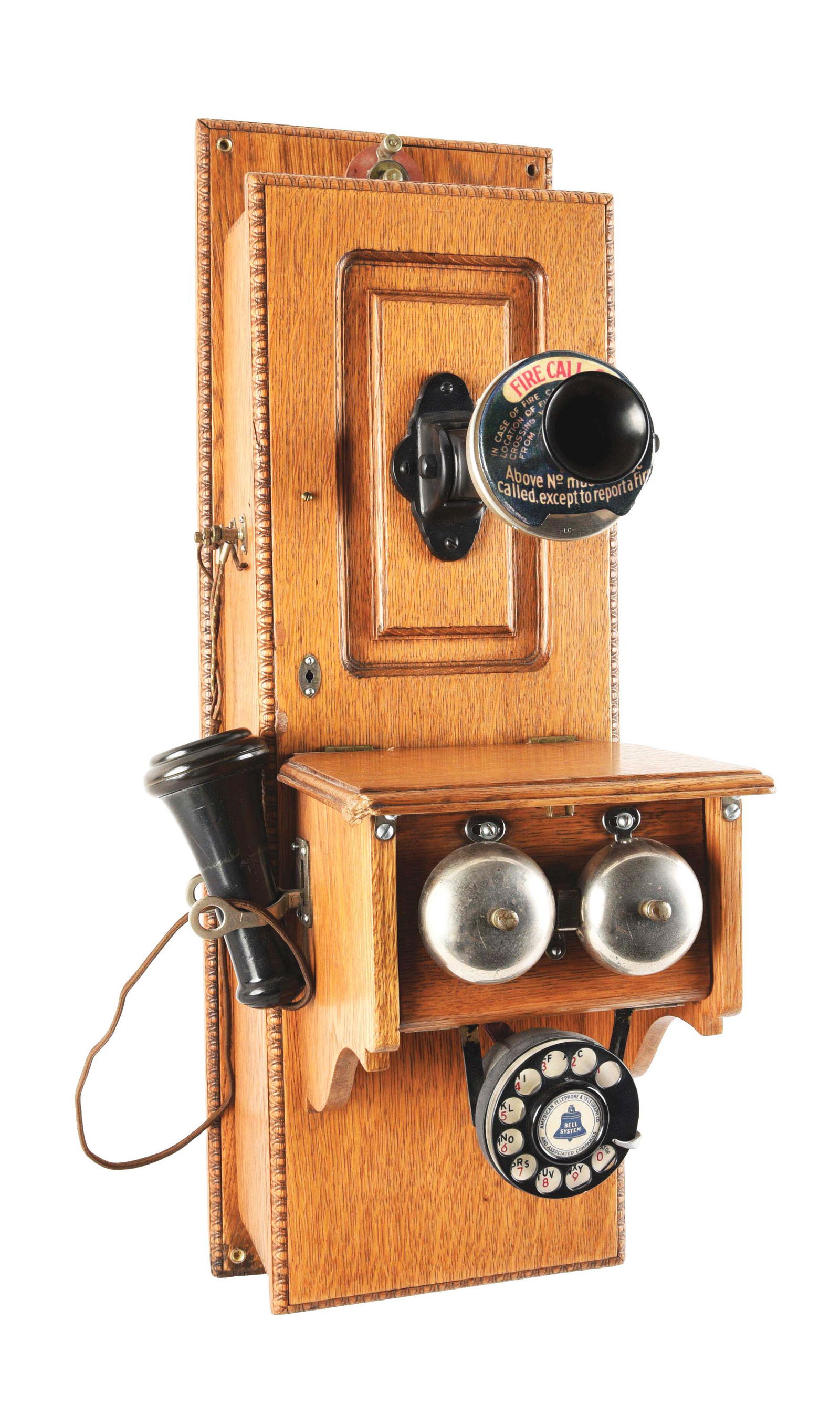 BELL SYSTEM OAK WALL PHONE. (1 of 9)