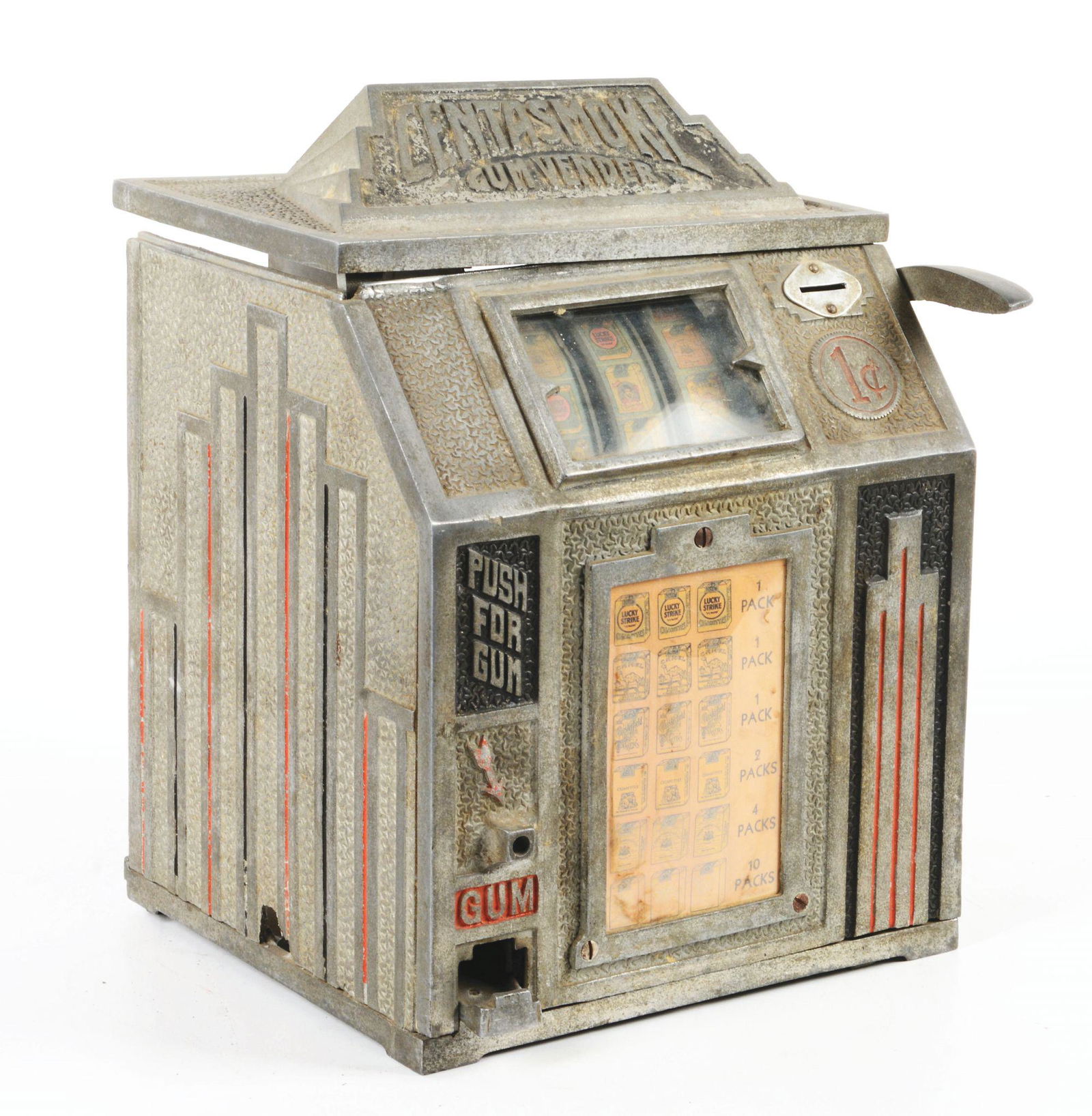 1 CENT CENTASMOKE GUM VENDOR MACHINE. (1 of 2)
