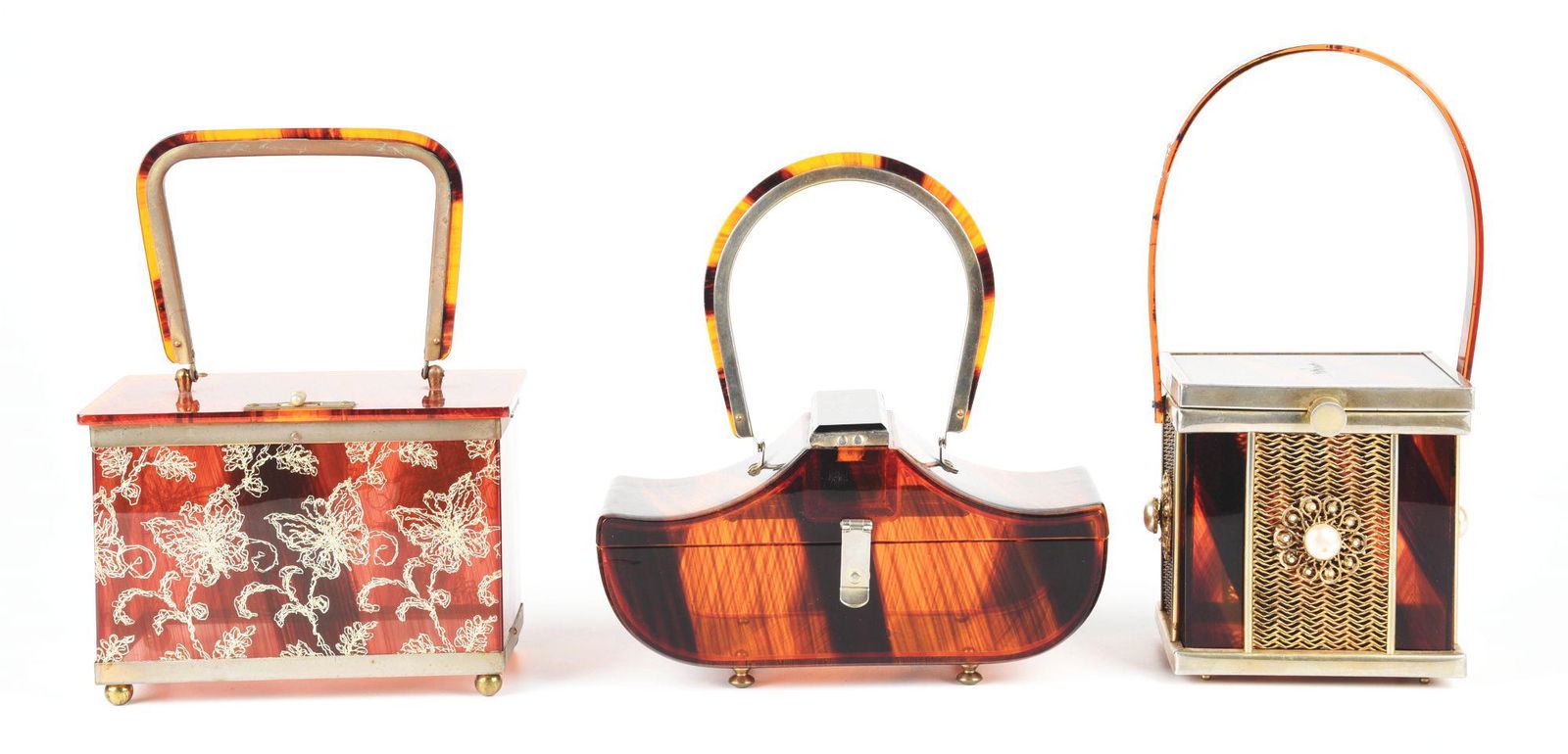 LOT OF 3: TORTOISE SHELL LUCITE HANDBAGS. (1 of 2)