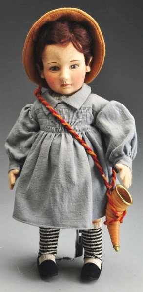 R. John Wright "Little Boy Blue" Doll.: Molded felt face with painted features, mohair wig, fully jointed with original clothing and hang tag, no box. Size: 16" T. Condition: (Very Good).