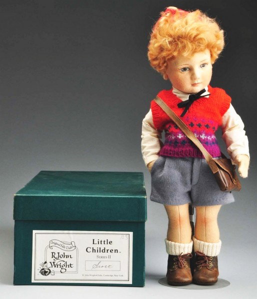 R. John Wright "Scott".: felt doll from the Little Children Series II. #104 of 250. All original and boxed. Size: 16" T. Condition: (Excellent).