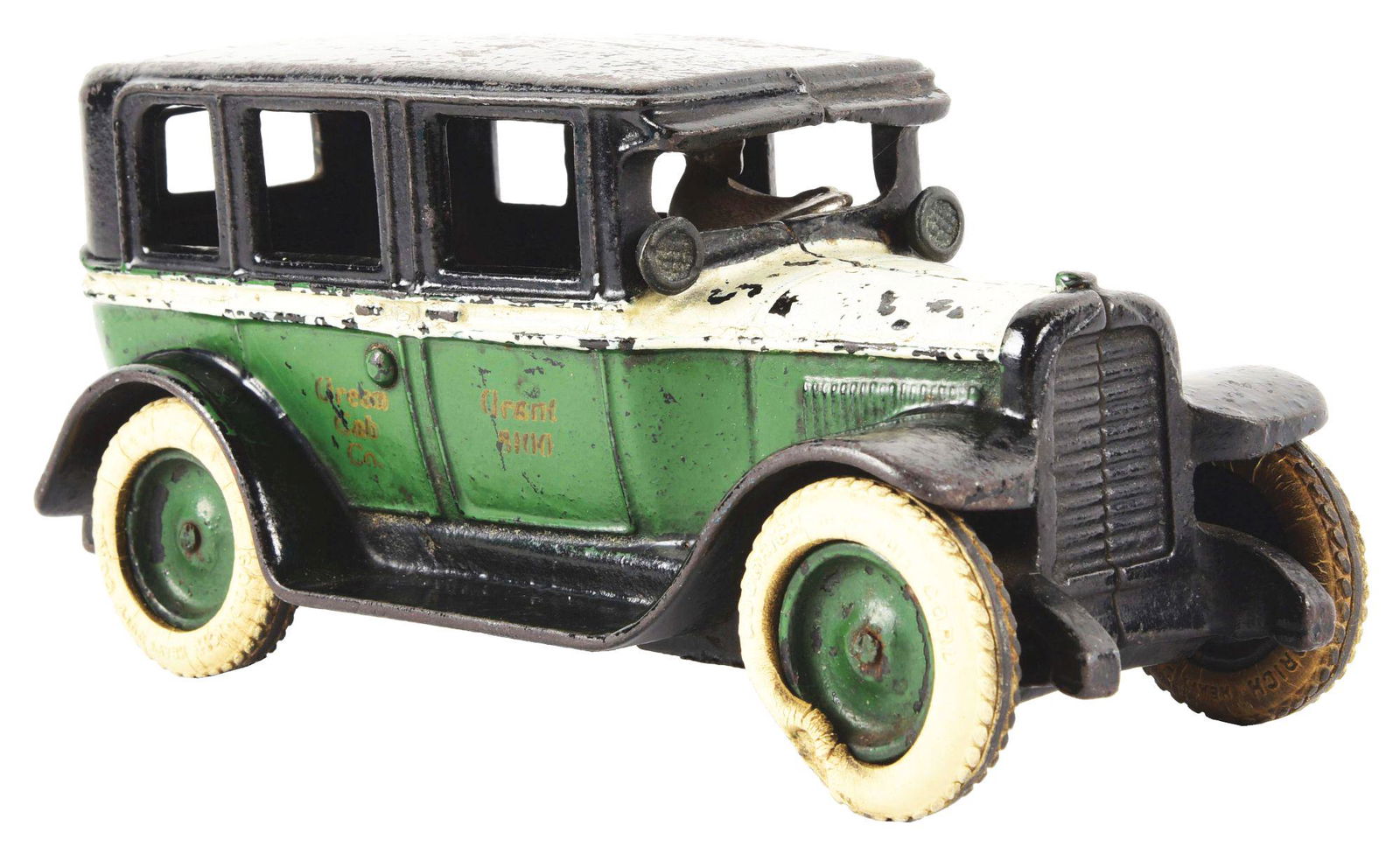 CAST IRON ARCADE GREEN CAB COMPANY BANK. (1 of 4)