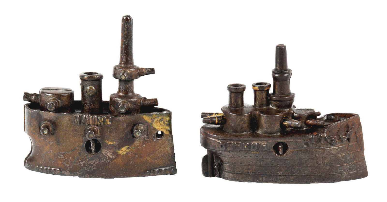 LOT OF 2: OREGON AND MAINE CAST IRON BOAT BANKS. (1 of 5)