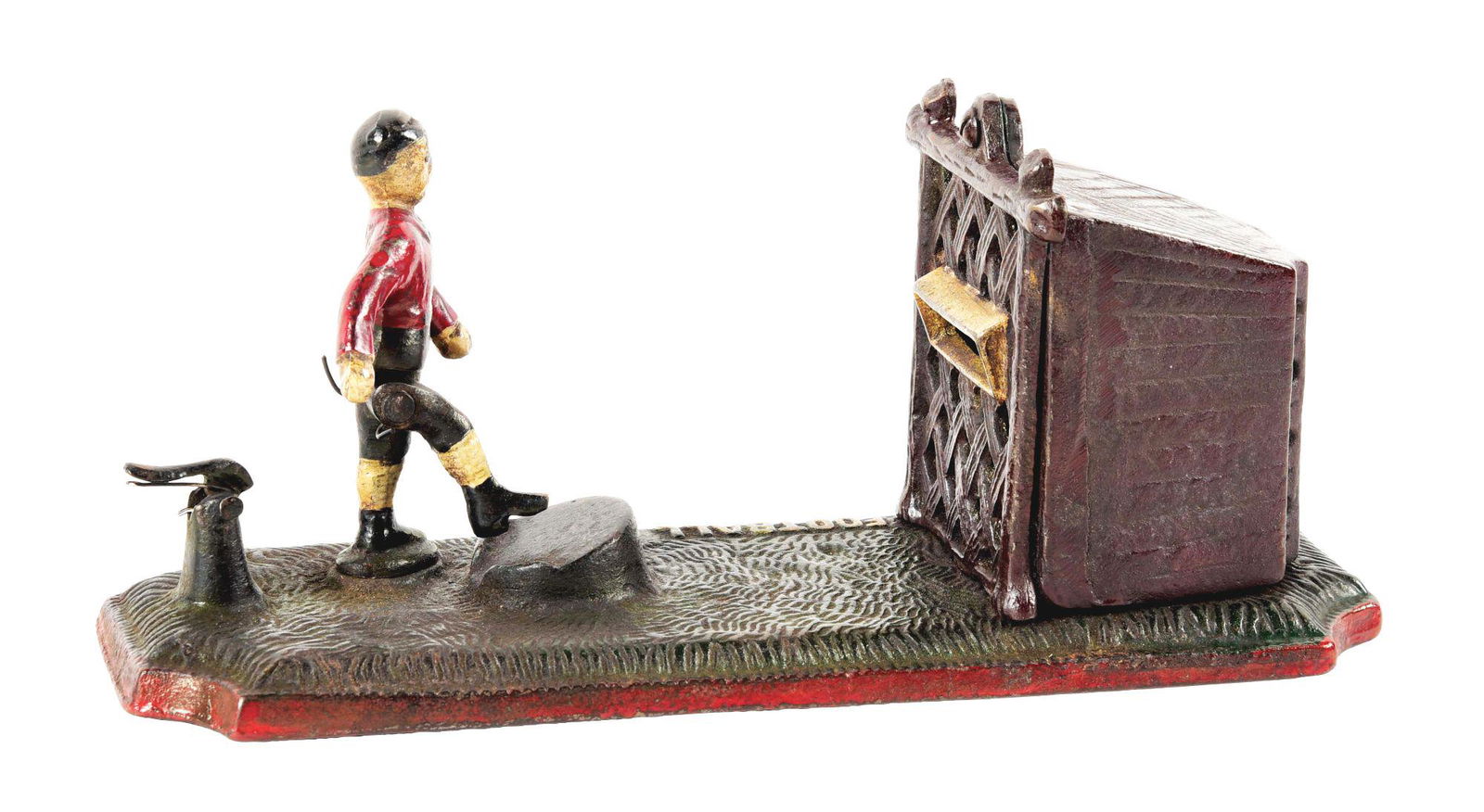 CAST IRON MECHANICAL FOOTBALL BANK. (1 of 7)