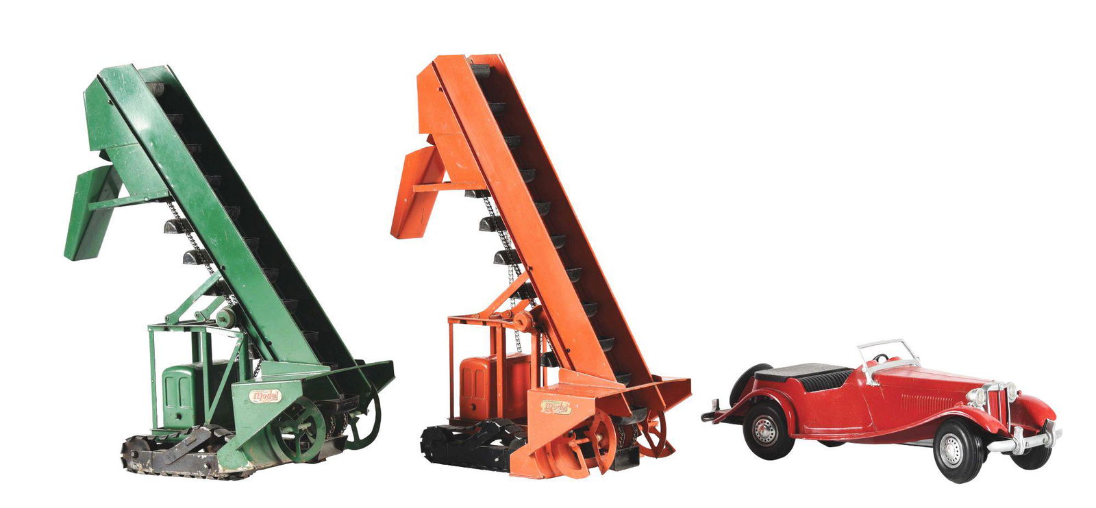 LOT OF 3: PRESSED STEEL CRANES AND CAR. (1 of 3)