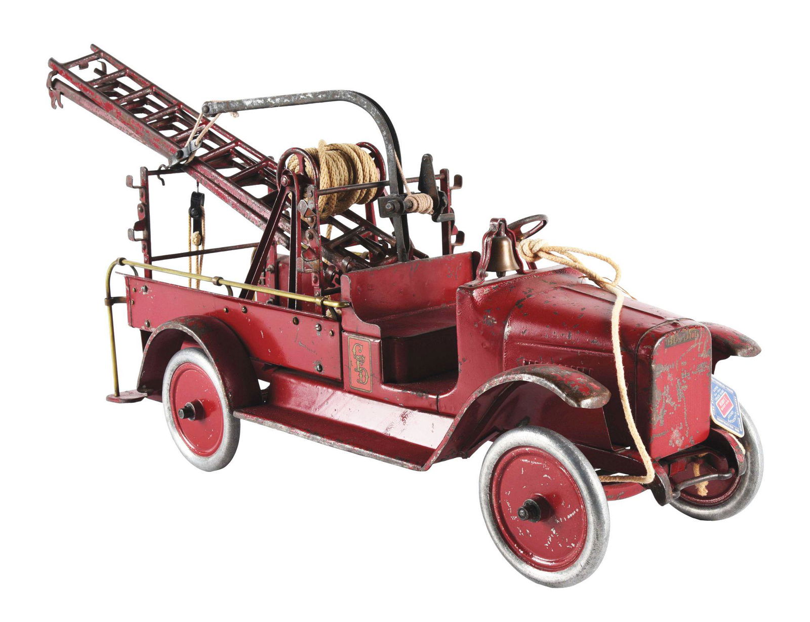 PRESSED STEEL BUDDY L FIRE LADDER TRUCK. (1 of 4)