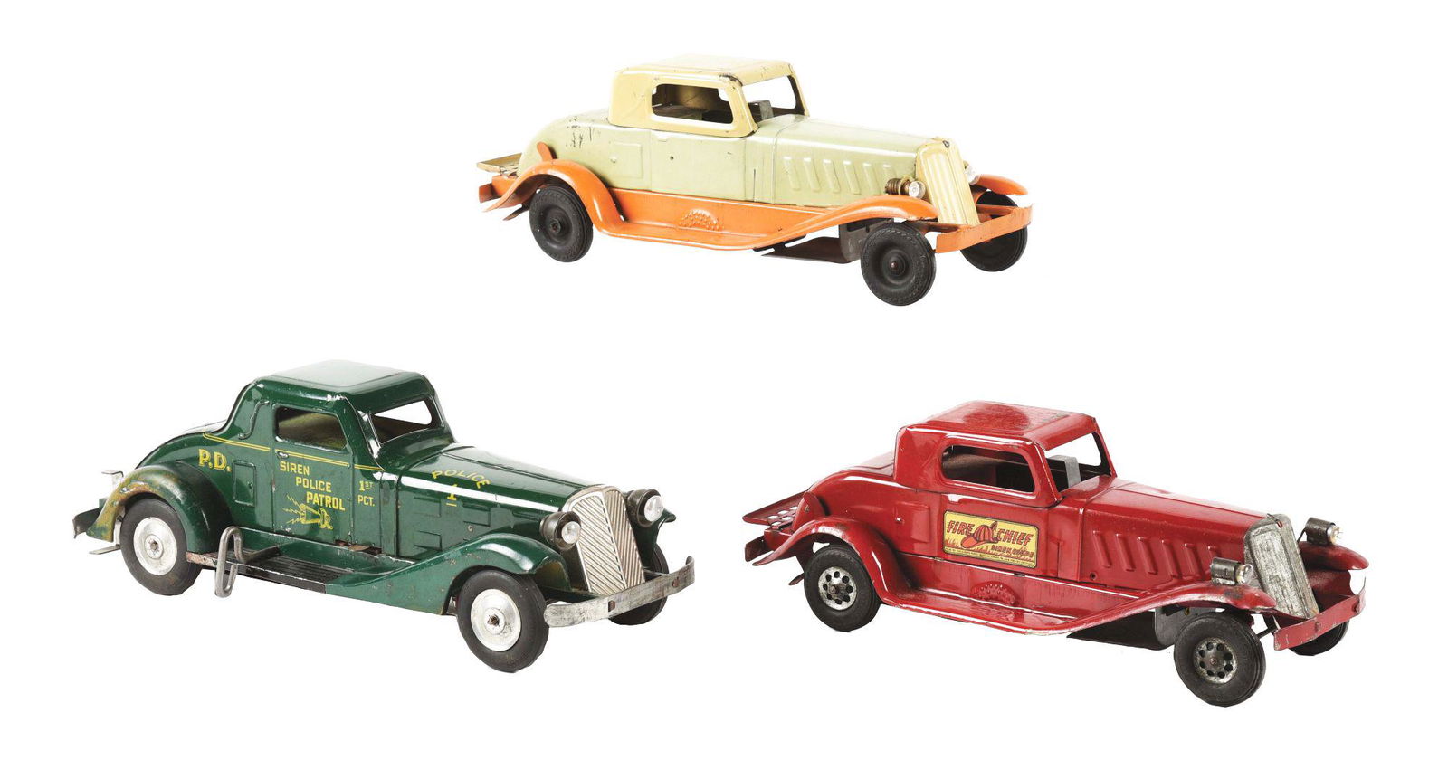 LOT OF 3: PRESSED STEEL AMERICAN MADE AUTOMOBILE TOYS. (1 of 3)