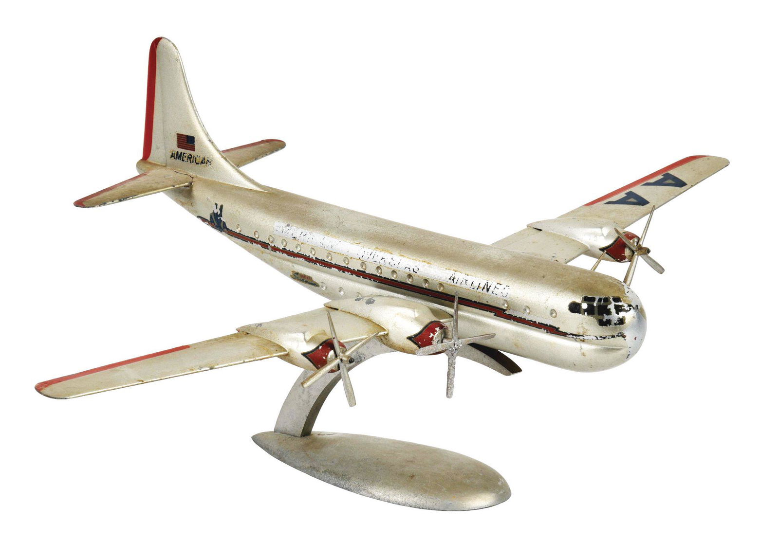 1950S AMERICAN AIRLINES BOEING 377 STRATOCRUISER "FLAGSHIP WASHINGTON" ALUMINUM DESK MODEL. (1 of 3)