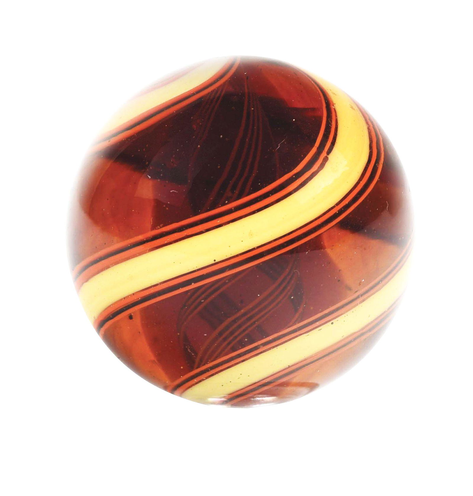 RARE AMBER GLASS LATTICINO SWIRL MARBLE. (1 of 6)