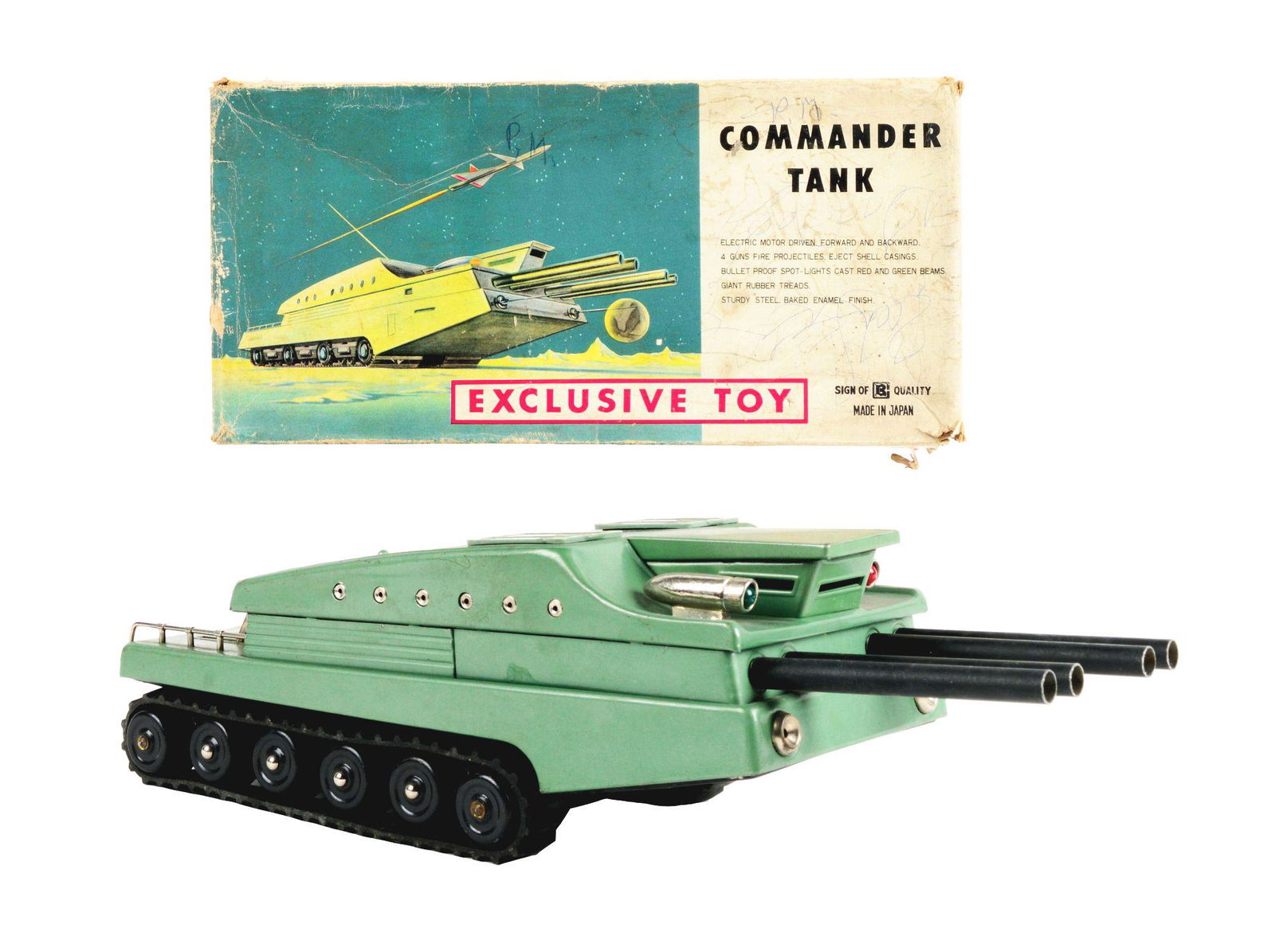 JAPANESE TIN LITHO BATTERY OPERATED COMMANDER TANK. (1 of 3)