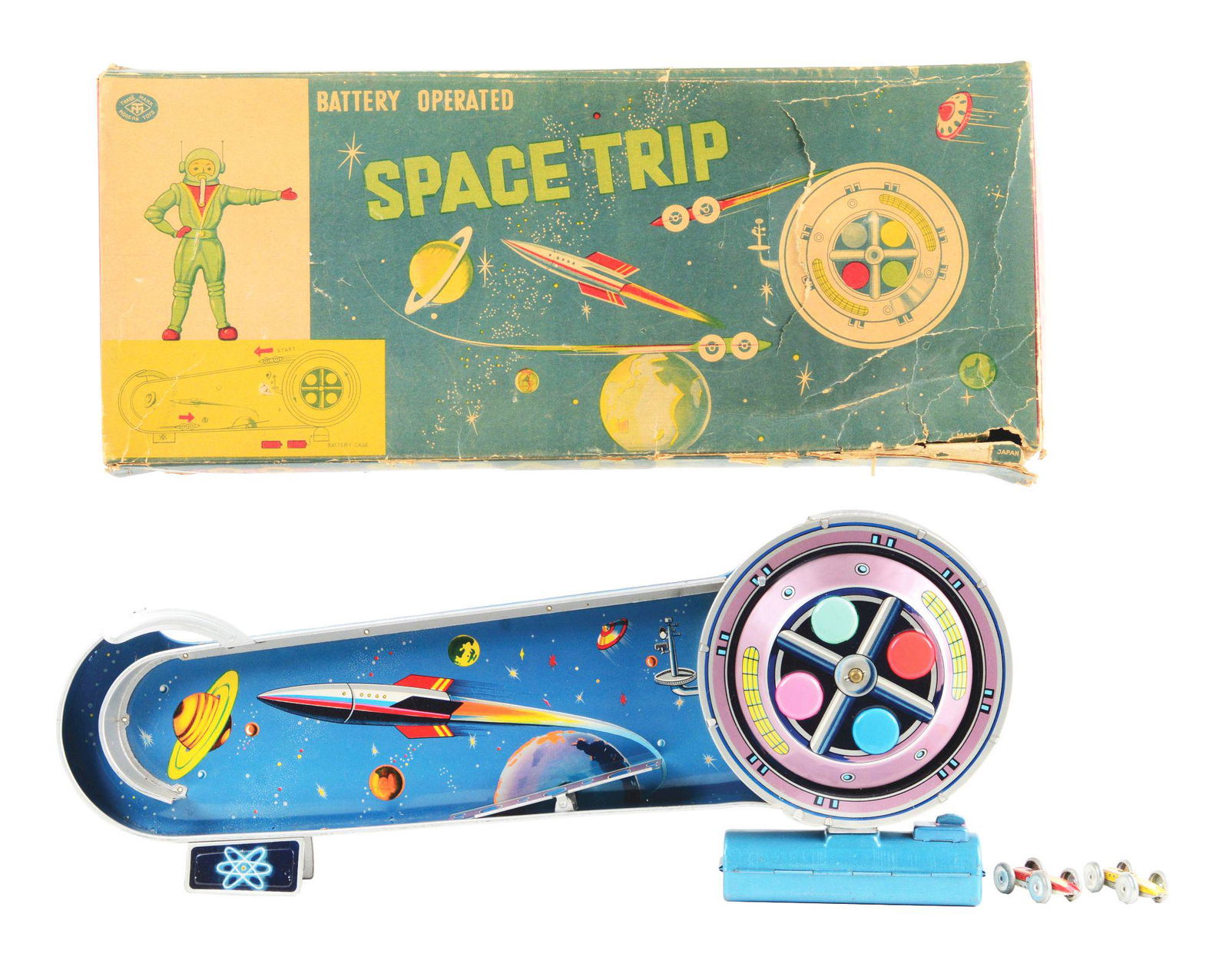 JAPANESE TIN LITHO BATTERY OPERATED SPACE TRIP. (1 of 4)