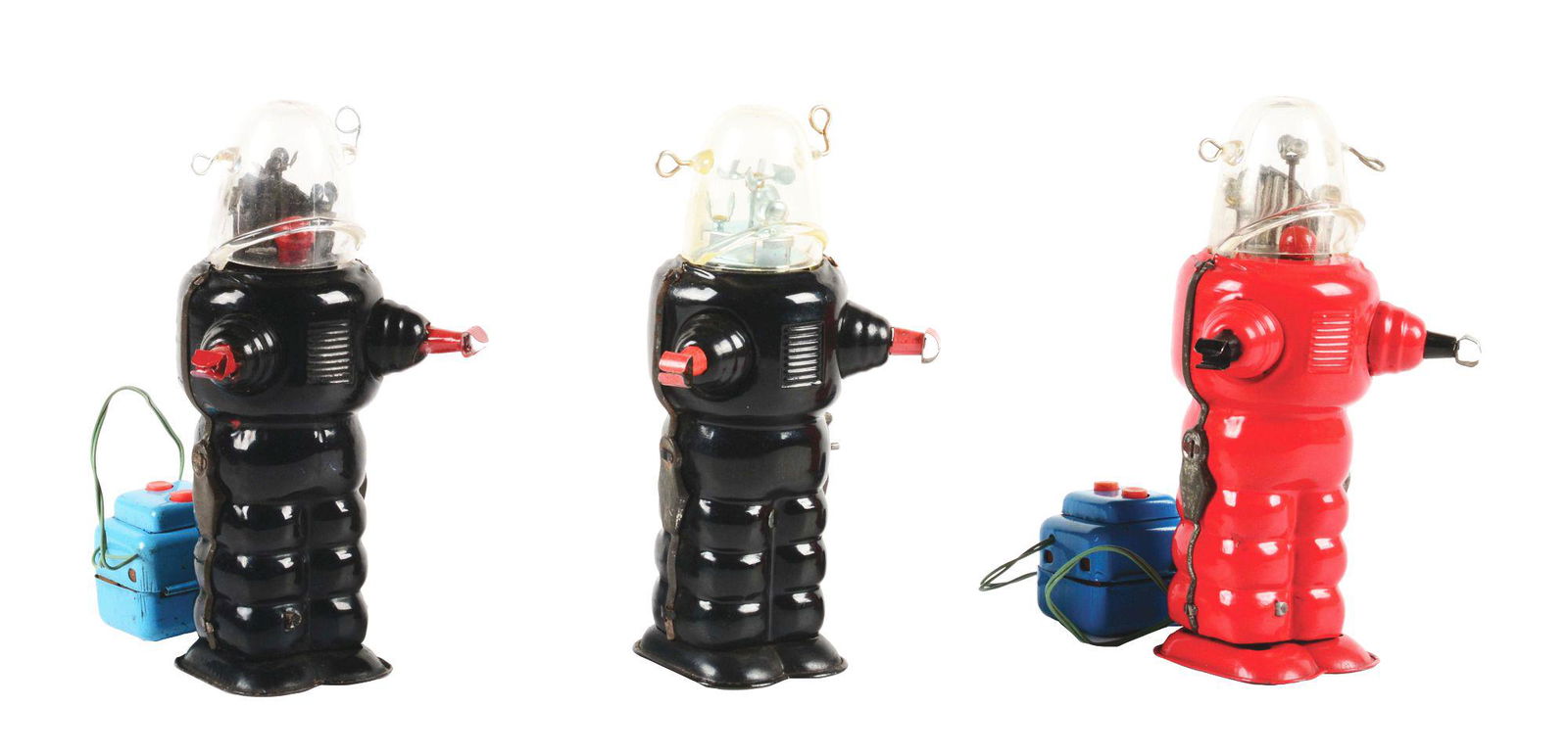 LOT OF 3: JAPANESE TIN LITHO BATTERY OPERATED AND CRANK FRICTION SPACE TROOPER ROBOTS. (1 of 4)