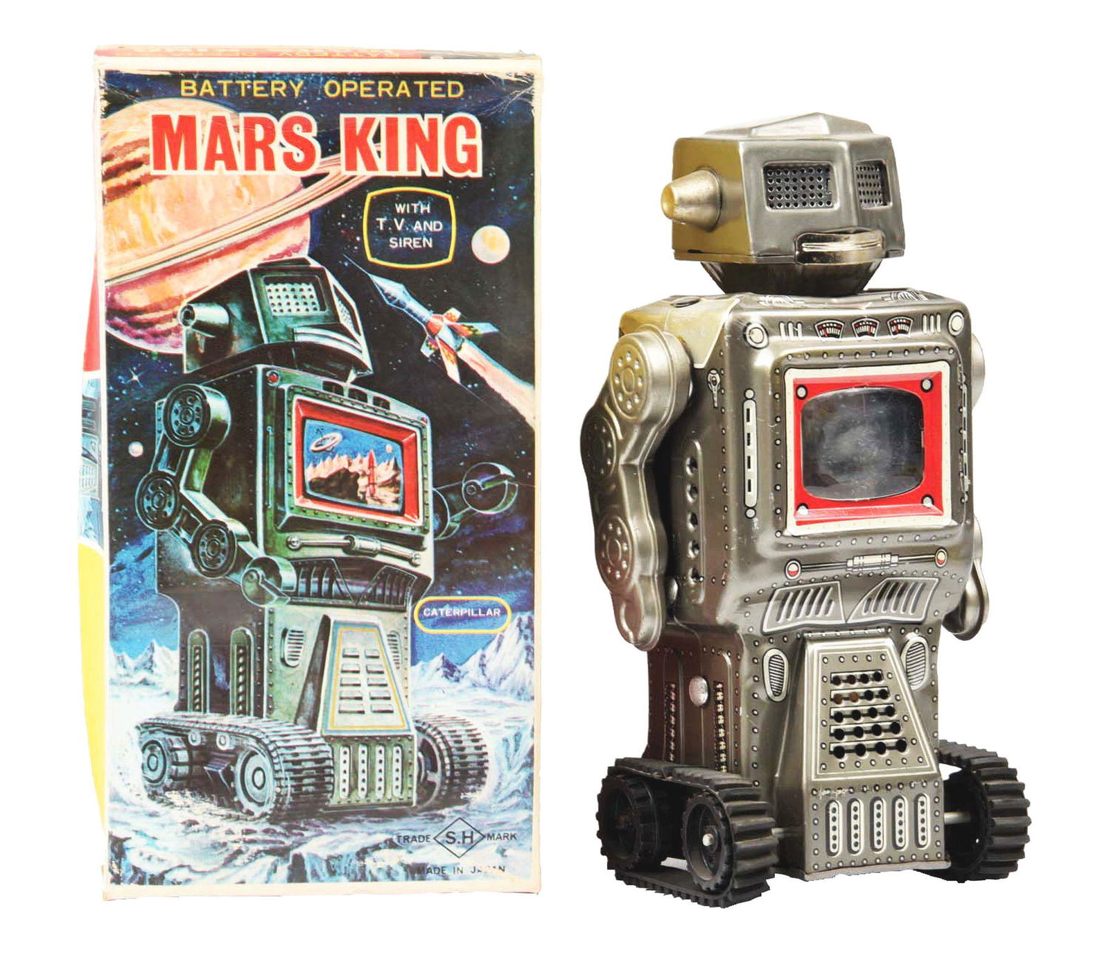 JAPANESE TIN LITHO BATTERY-OPERATED S.H. HORIKAWA MARS KING ROBOT. (1 of 4)