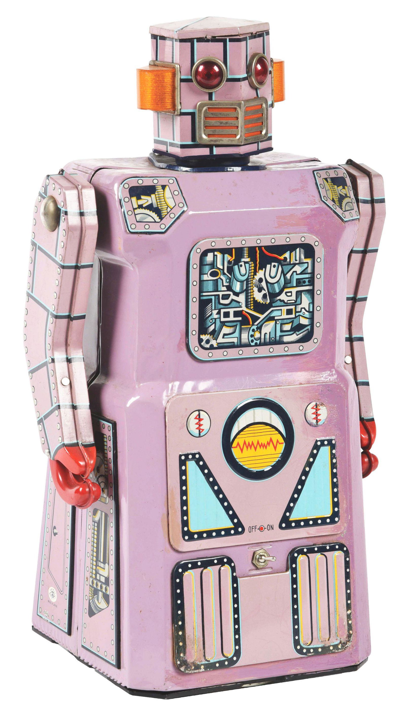 JAPANESE TIN LITHO GANG OF FIVE BATTERY OPERATED LAVENDER ROBOT. (1 of 5)
