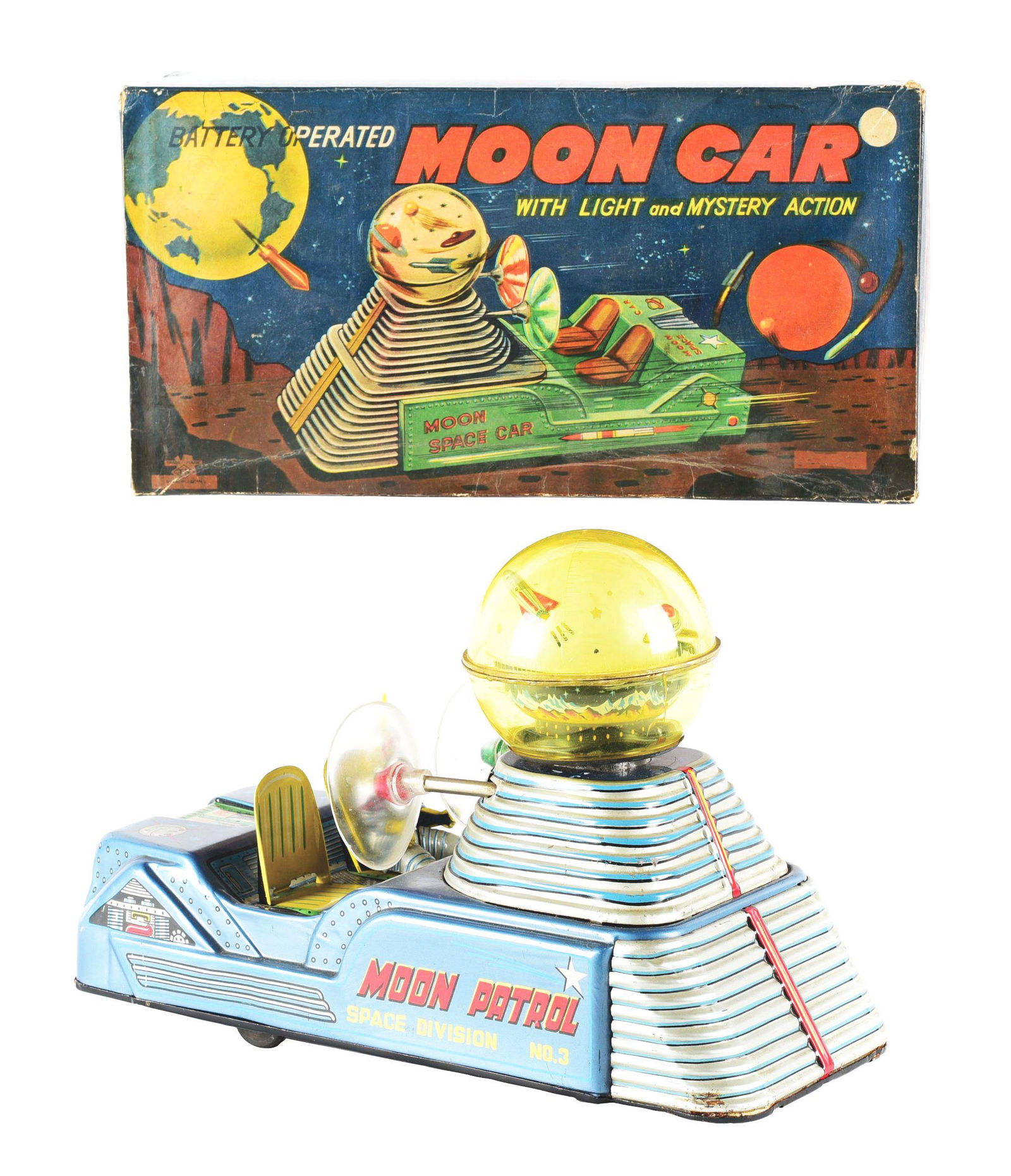 JAPANESE TIN LITHO BATTERY-OPERATED MOON CAR. (1 of 6)