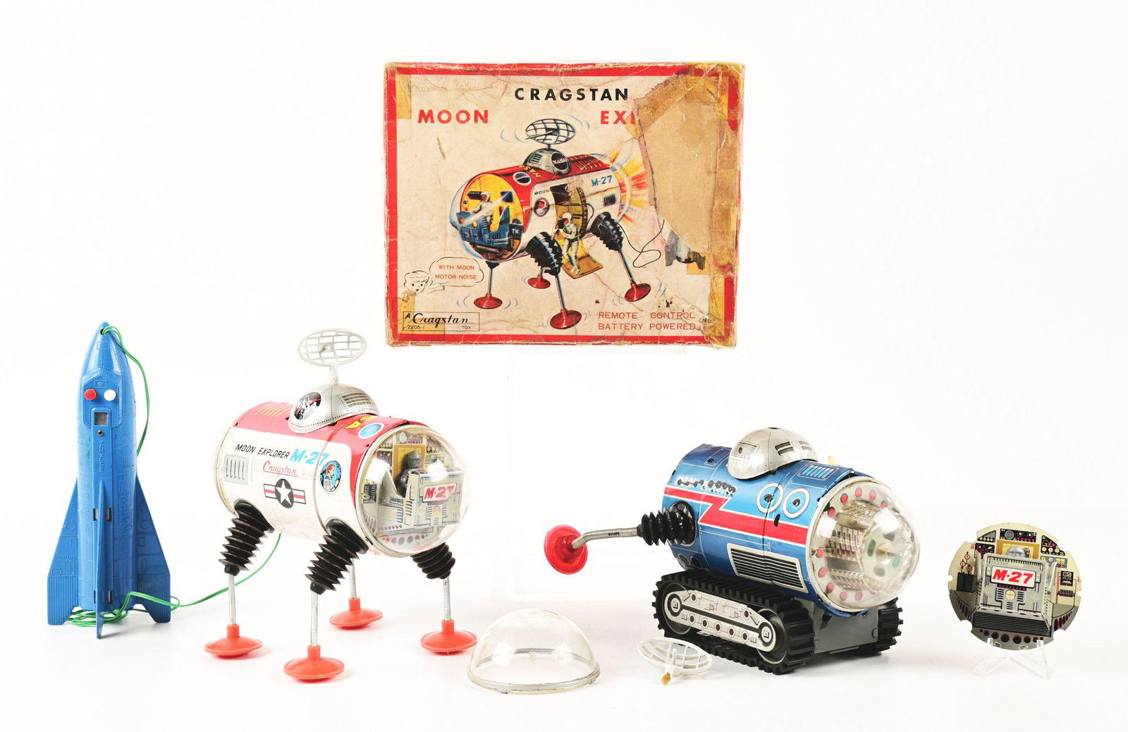 LOT OF 2: JAPANESE TIN LITHO AND PLASTIC BATTERY OPERATED MOON VEHICLES. (1 of 3)