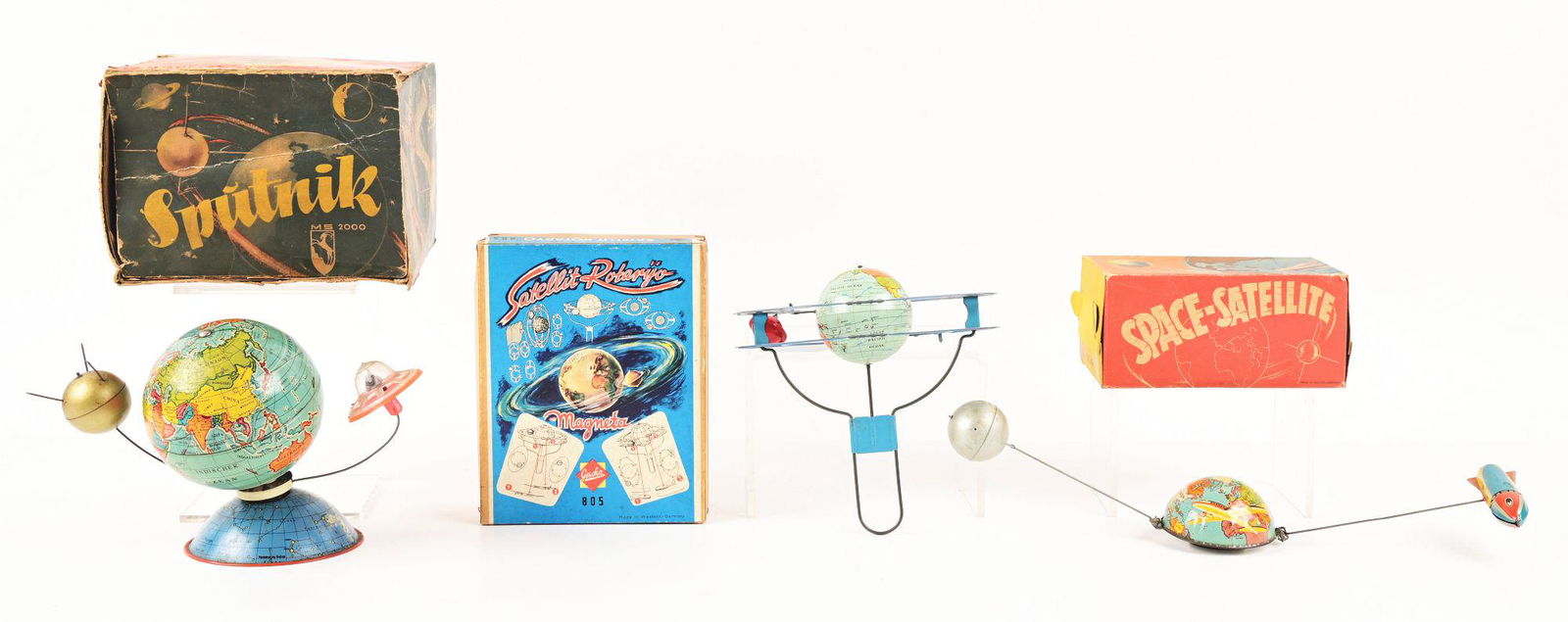 LOT OF 3: VARIOUS WEST GERMAN MADE TIN LITHO AND PLASTIC SATELLITE THEMED TOYS. (1 of 2)