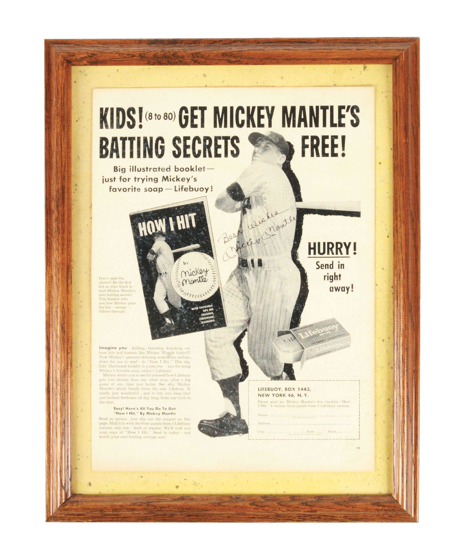 MICKEY MANTLE SIGNED ADVERTISEMENT. (1 of 3)