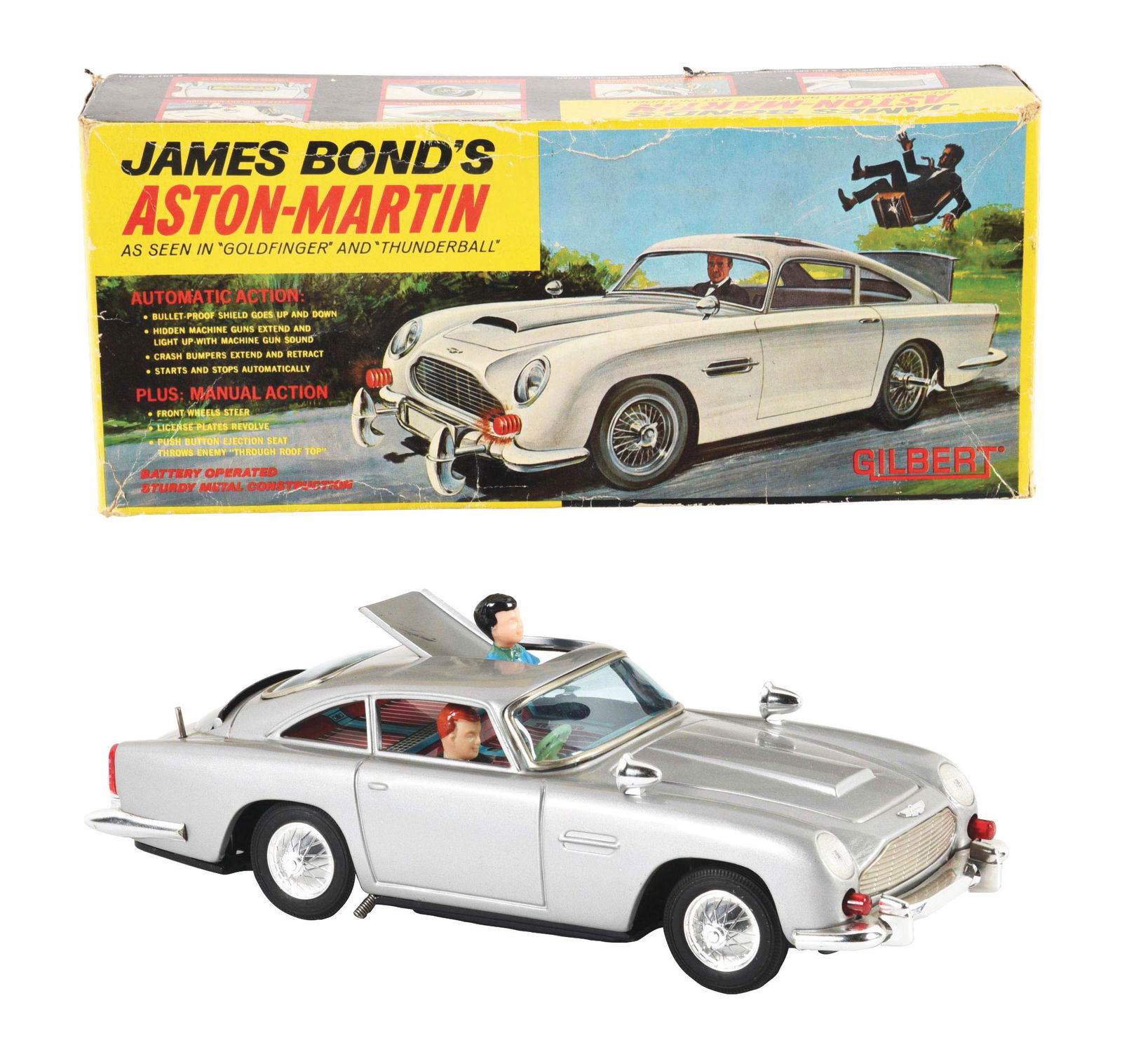 GILBERT JAMES BOND ASTON-MARTIN BATTER-OPERATED TOY AUTOMOBILE. (1 of 5)