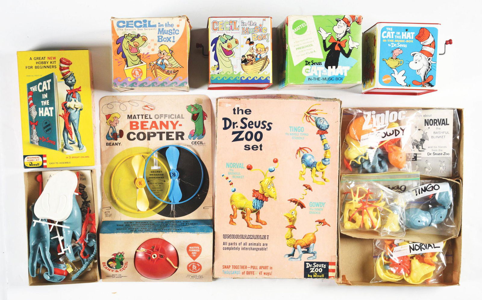 LOT OF 5: 1950'S AND 1960'S DR. SUESS AND BEANIE & CECIL MEMORABILIA ITEMS. (1 of 1)