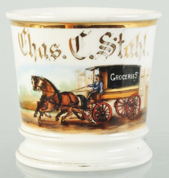 Horse-Drawn Grocery Wagon Shaving Mug.